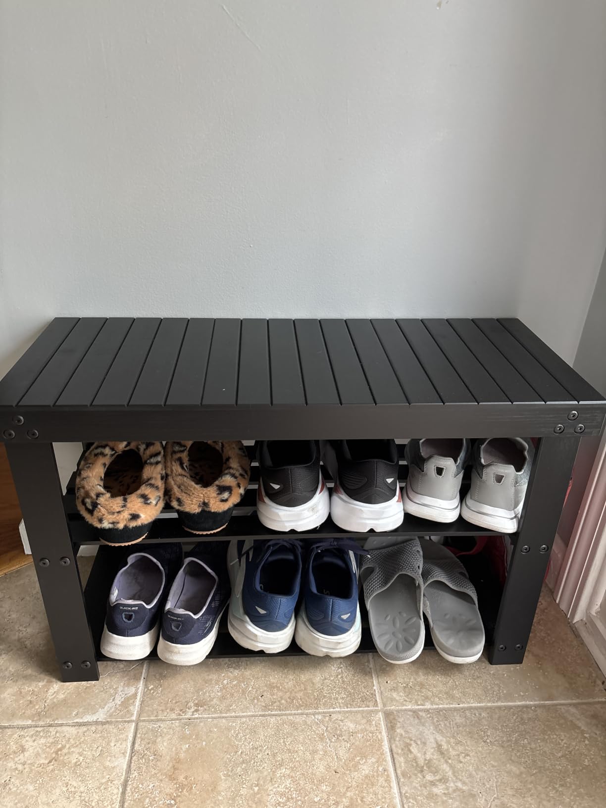 Pipishell Bamboo Shoe Rack Bench, 3 Tier Sturdy Shoe Bench, Storage Shoe Organizer, Holds up to 300lbs for Entryway Bedroom Living Room Balcony, Brown customer photo 2