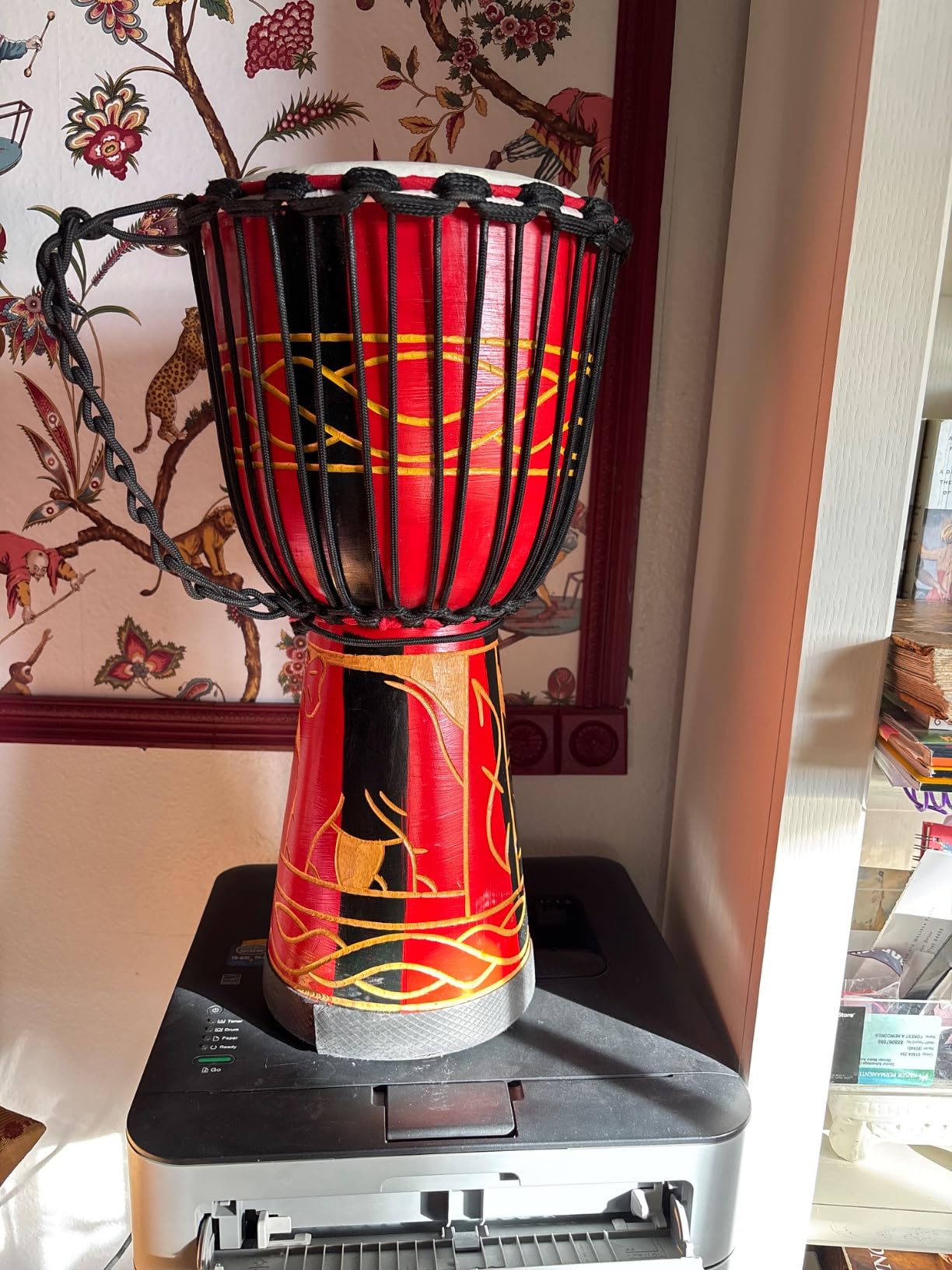 Djembe Drum, AKLOT African Drum Hand-Carved 9.5'' x 20'' Mahogany Goatskin Drumhead for Adults Beginners (Red) customer photo 1