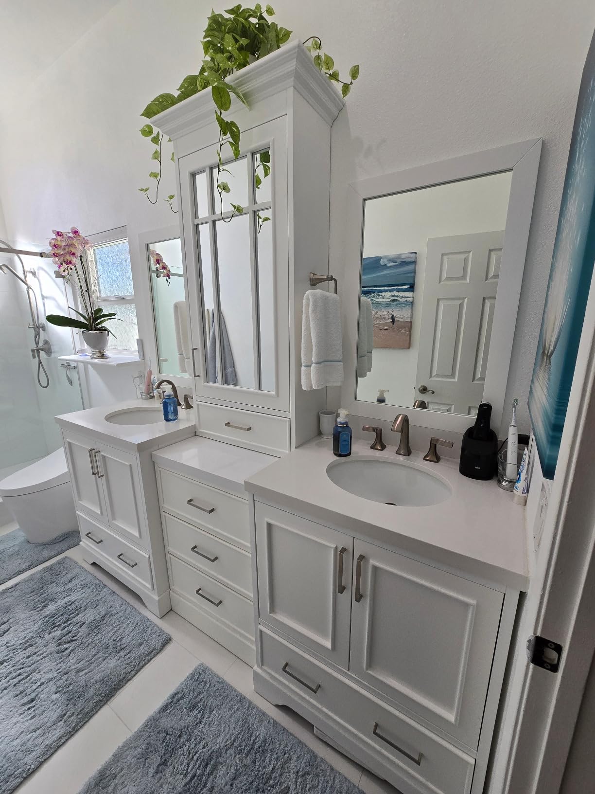 ARIEL Stafford 84-inch Bathroom Vanity with Sink, Solid Wood, 1.5-inch Pure White Quartz Countertop & Backsplash, Double Oval Porcelain Sink, 5 Soft Closing Doors, 6 Dovetail Drawers, White customer photo 1