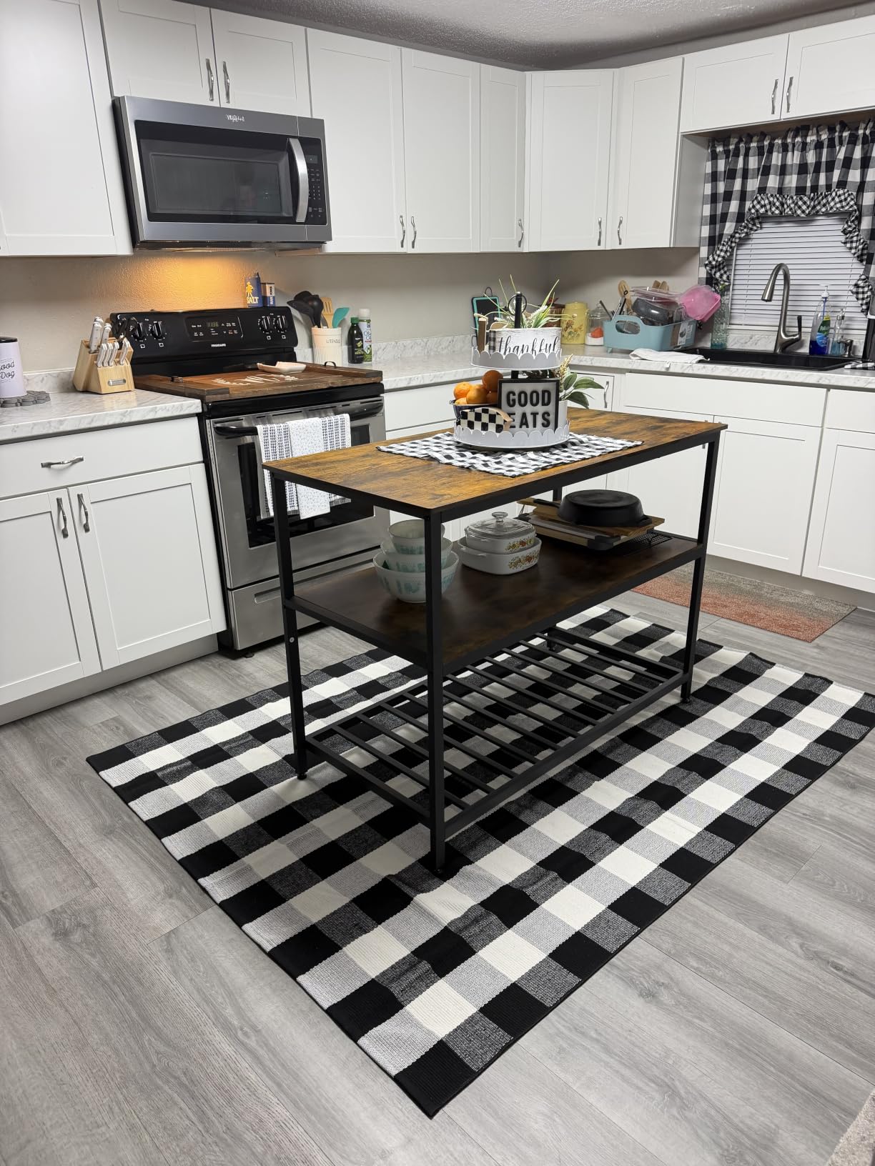 VASAGLE Kitchen Island with 3 Shelves, 47.2 Inches Width Kitchen Shelf with Large Worktop, Stable Steel Structure, Industrial, Easy to Assemble, Rustic Brown and Black UKKI01BX customer photo 1