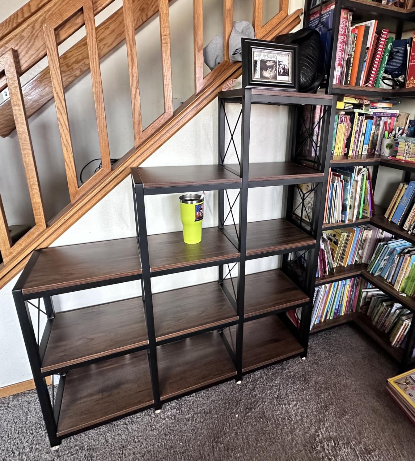 Tribesigns 12 Shelves Bookshelf, Industrial Ladder Corner Bookshelf 9 Cubes Stepped Etagere Bookcase, Rustic 5-Tier Display Shelf Storage Organizer for Home Office (Rustic Brown) customer photo 1