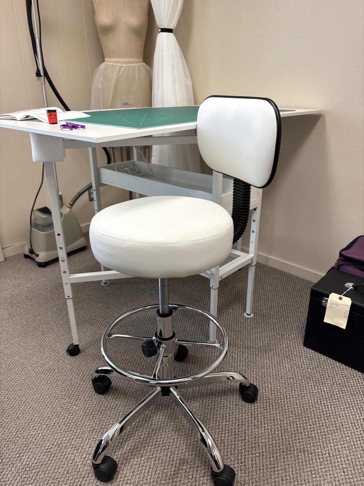 SUPERJARE Drafting Chair with Back, Adjustable Foot Rest Rolling Stool, Multi-Purpose Office Desk Chair, Thick Seat Cushion for Home Bar Kitchen Shop - Black customer photo 1