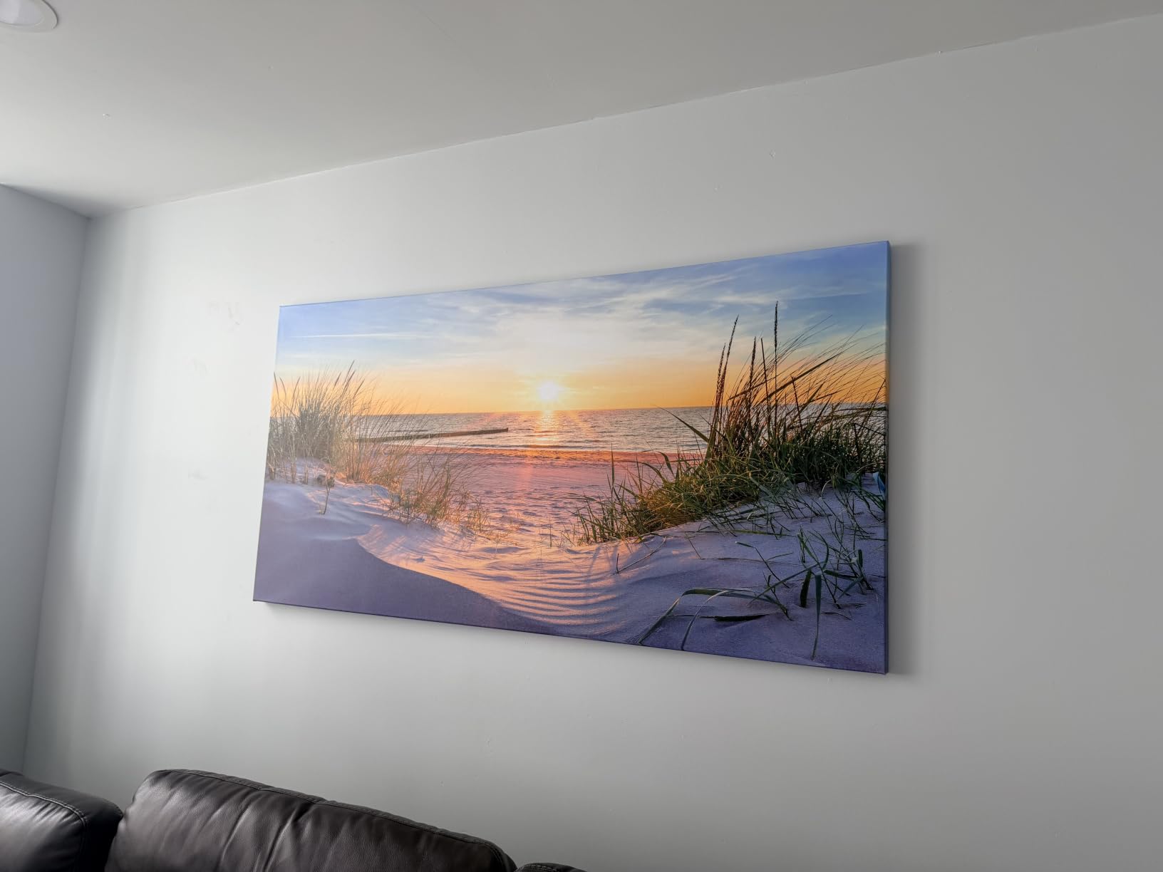 Canvas Wall Art For Living Room Super Large Size Wall Decor For Office Canvas Art Framed Pictures Artwork Blue Sun Beach Grass Ocean Landscape Paintings Bedroom Decor Seascape Draw Home Decorations customer photo 2