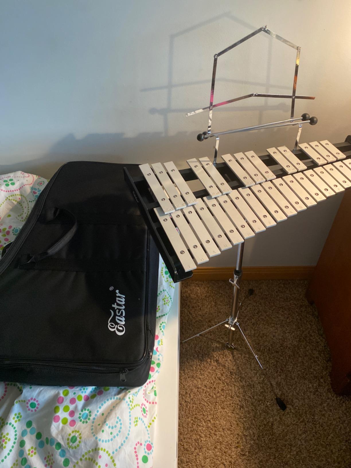 Eastar Professional 32 Note Glockenspiel Xylophone Bell Kit Percussion Kit with 8 Inch Drum Practice Pad, Stand, Glockenspiel Stick, Drum Sticks and Carrying Bag customer photo 1