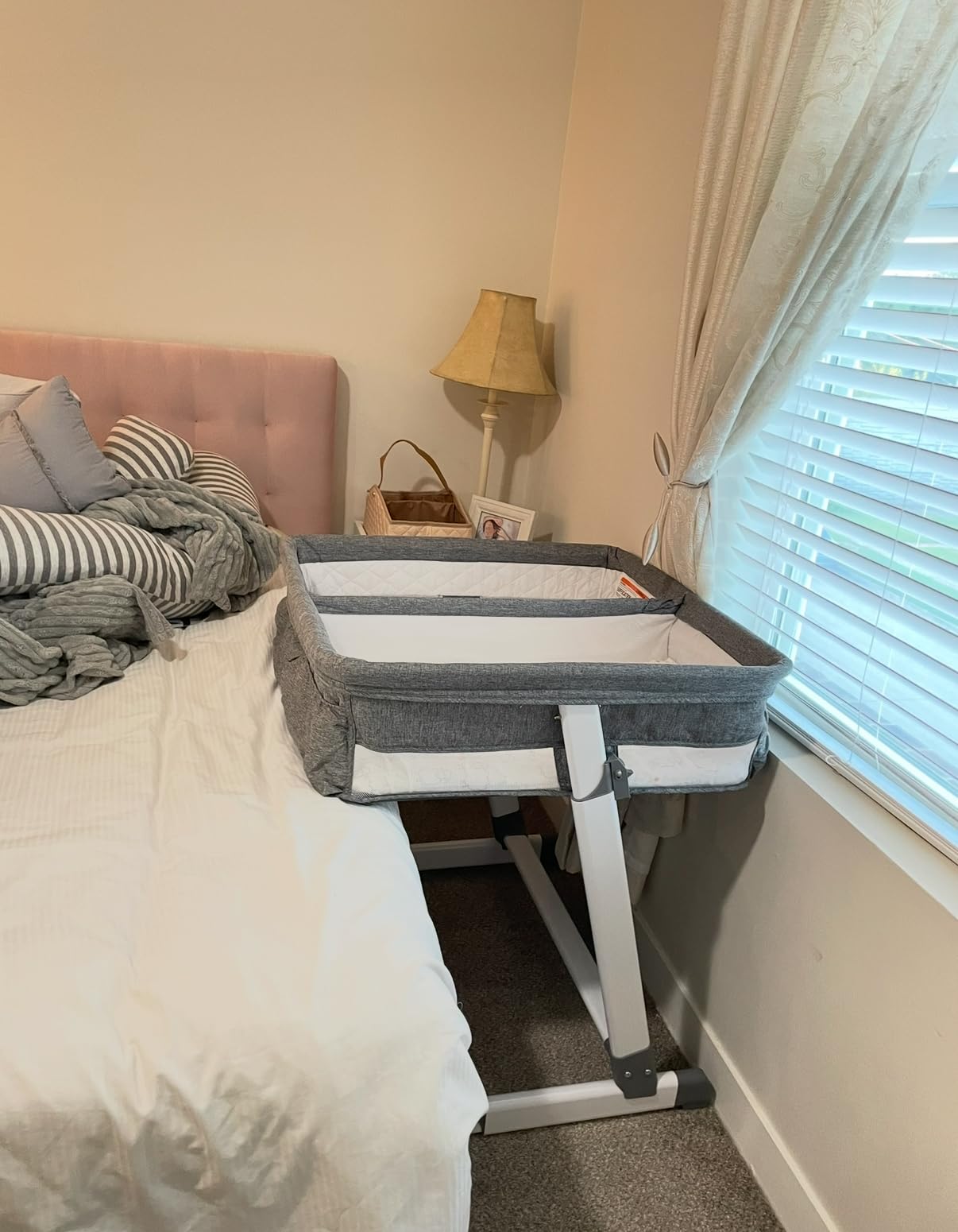 Simmons Kids By The Bed City Sleeper Bassinet for Twins - Adjustable Height Portable Crib with Wheels & Airflow Mesh, Grey Tweed customer photo 1