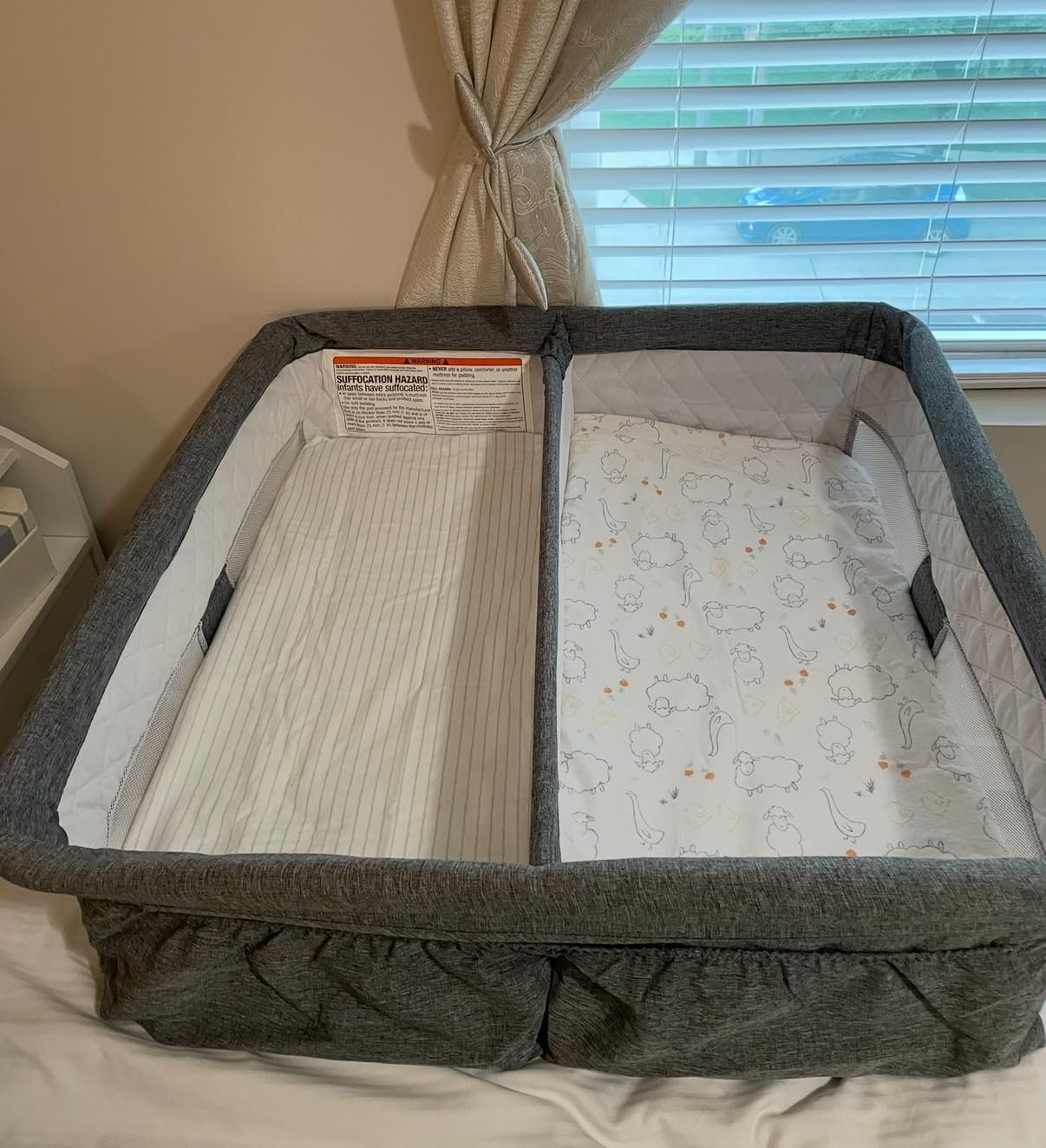 Simmons Kids By The Bed City Sleeper Bassinet for Twins - Adjustable Height Portable Crib with Wheels & Airflow Mesh, Grey Tweed customer photo 2