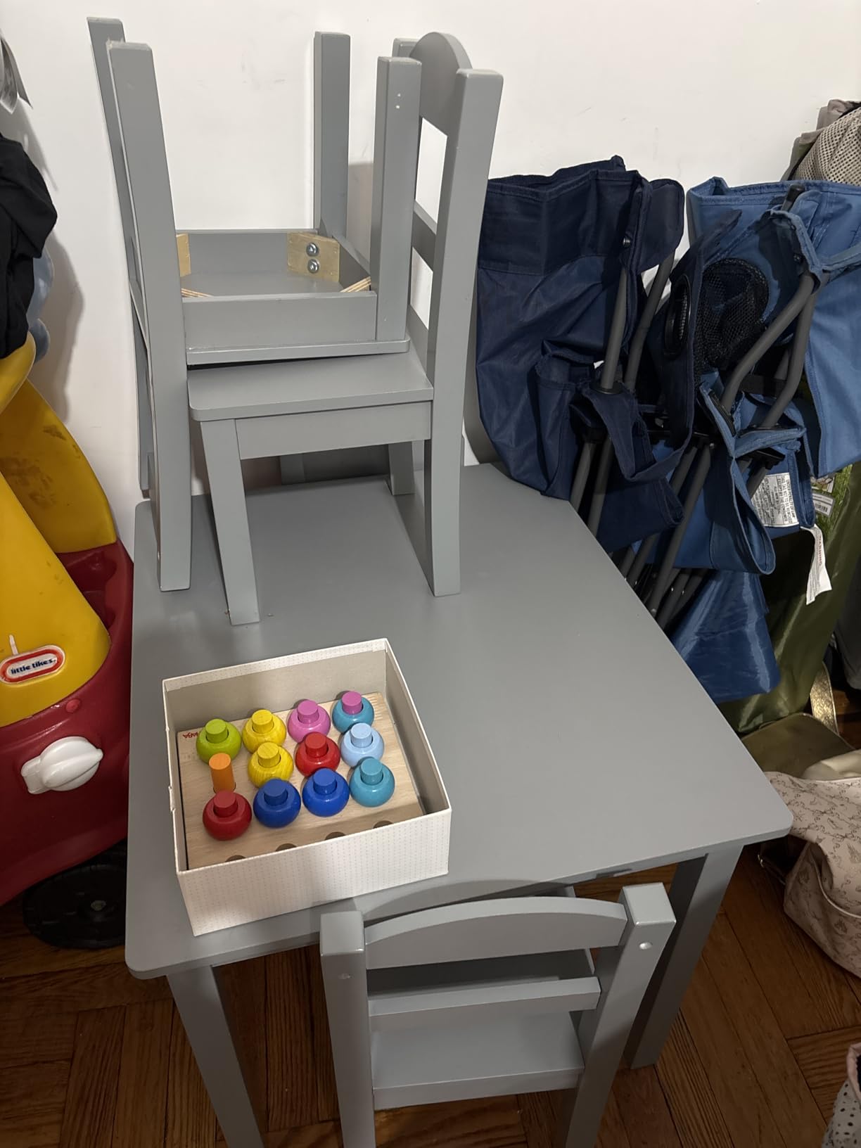 Humble Crew Toddler Table and Chair Set for Kids, Wood Activity Furniture | Sturdy 5 piece playroom desk with 4 matching seats customer photo 1