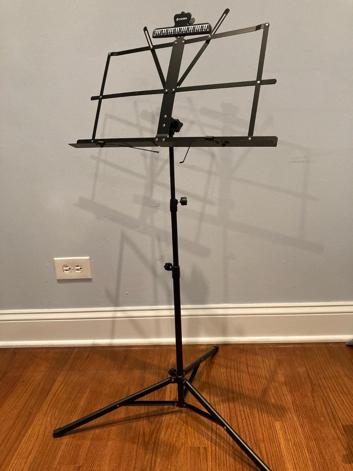 CAHAYA Sheet Music Stand Portable Folding Dual Use Desktop Book Holder | Lightweight Stable Reinforced with Carrying Bag Clip for Student Musicians Travel Practice Height Adjust up to 54.3