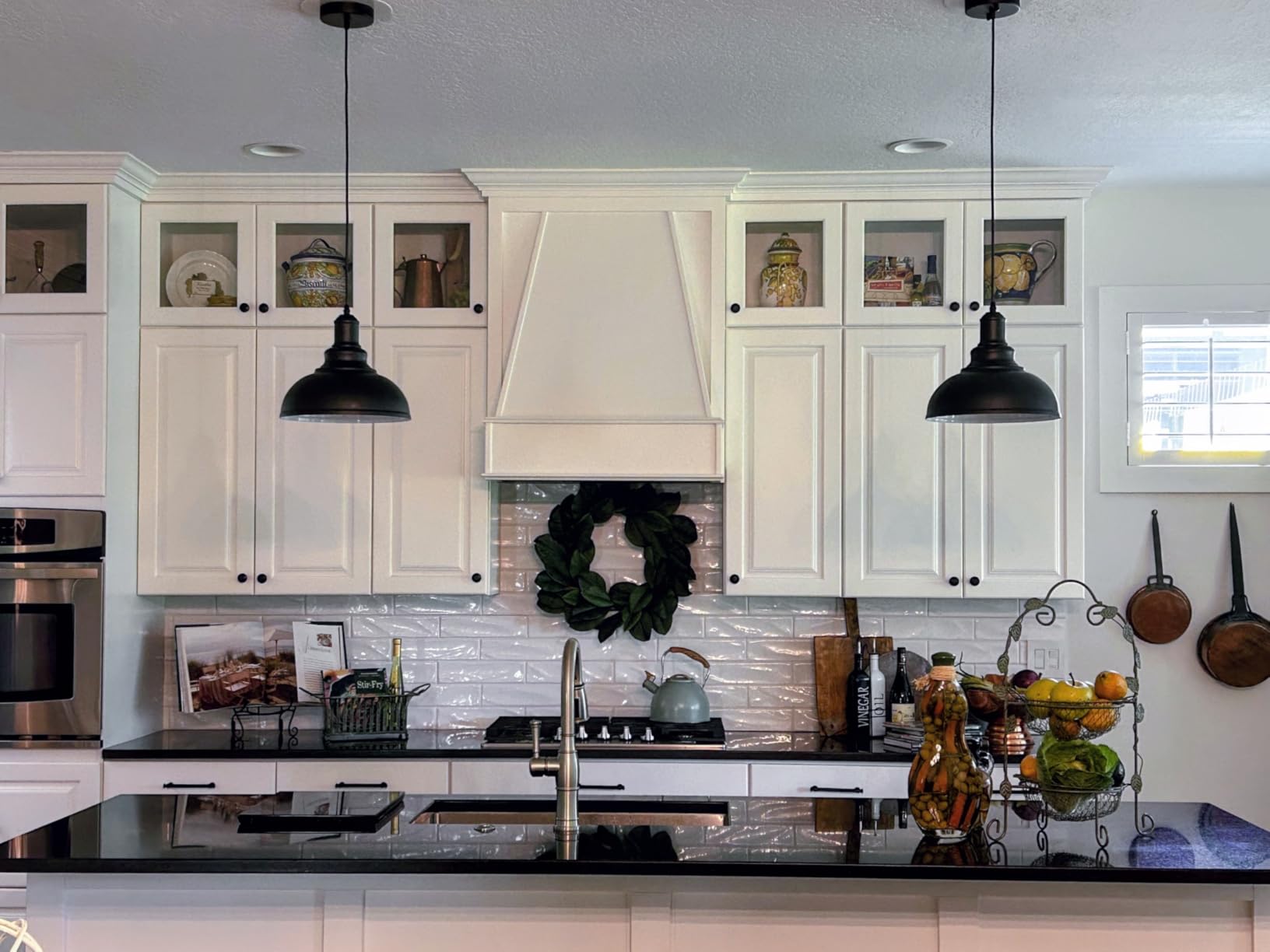 LOEHINLE Pendant Lighting Vintage Industrial Fixtures, Black Metal Farmhouse Lights, Ceiling Lamp for Kitchen Home Island Dining Room Bedroom, 11.4 inches customer photo 1