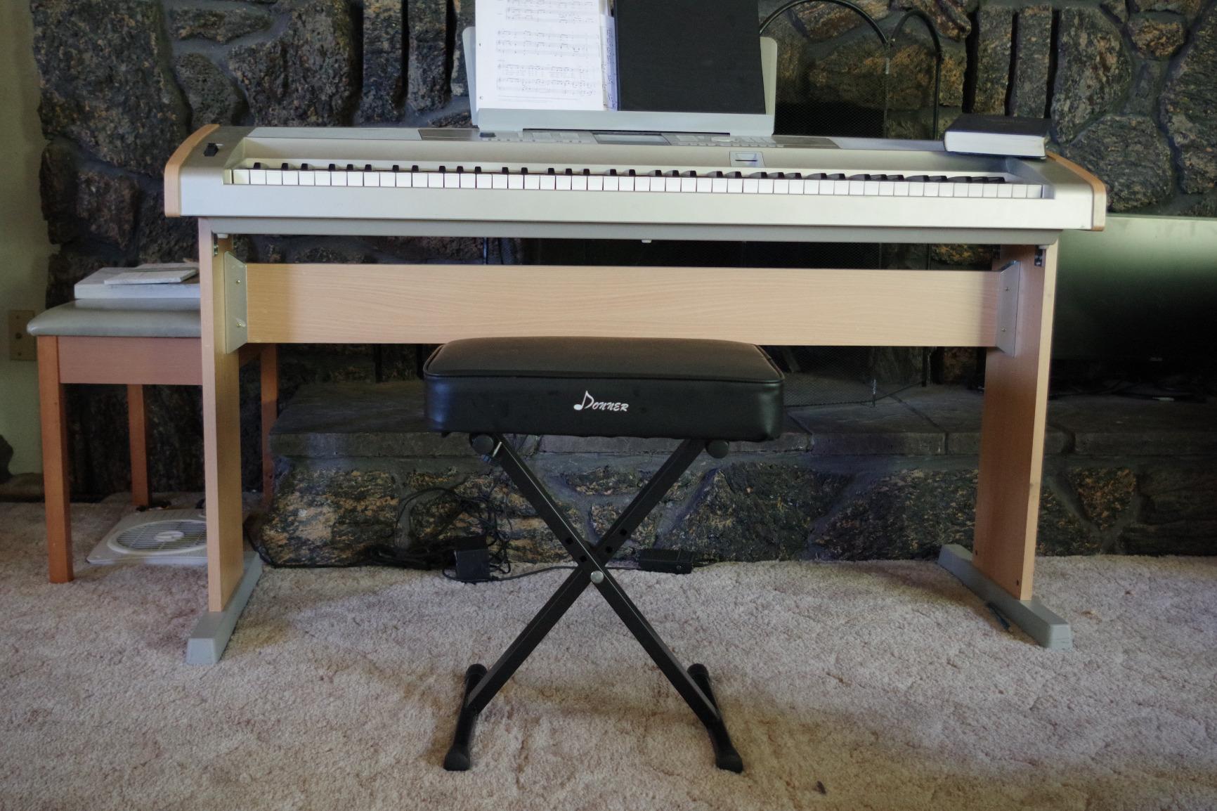 Donner Piano Bench, Adjustable Keyboard Bench Portable Stool Collapsible Chair Foldable Seat X-Style, 2.4 Inch Thickness High-Density Sponge Padded, Non-Skid Design, Black customer photo 2