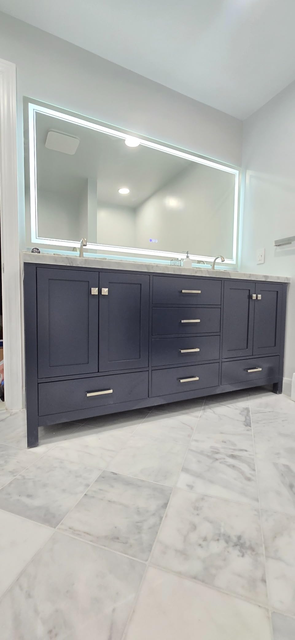 ARIEL Cambridge 72-inch Bathroom Vanity with Sink, Solid Wood, 1.5-inch Italian Carrara Marble Countertop, Double Rectangular Porcelain Sink, 4 Soft Closing Doors, 6 Dovetail Drawers, White customer photo 1