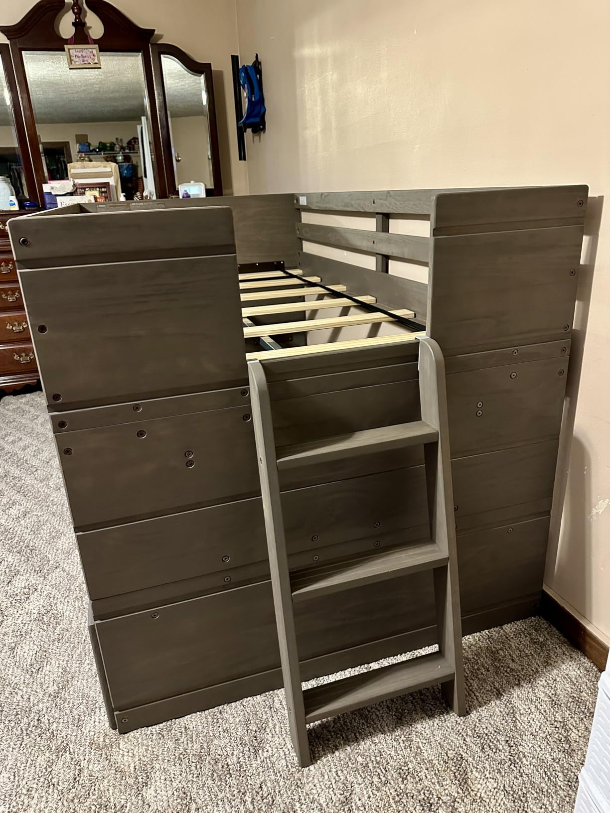 Max & Lily Loft Bed Twin Size, Solid Wood Low Loft Bed with Storage Drawer and Ladder, Modern Farmhouse Loft Bed for Kids, Barnwood Brown customer photo 1