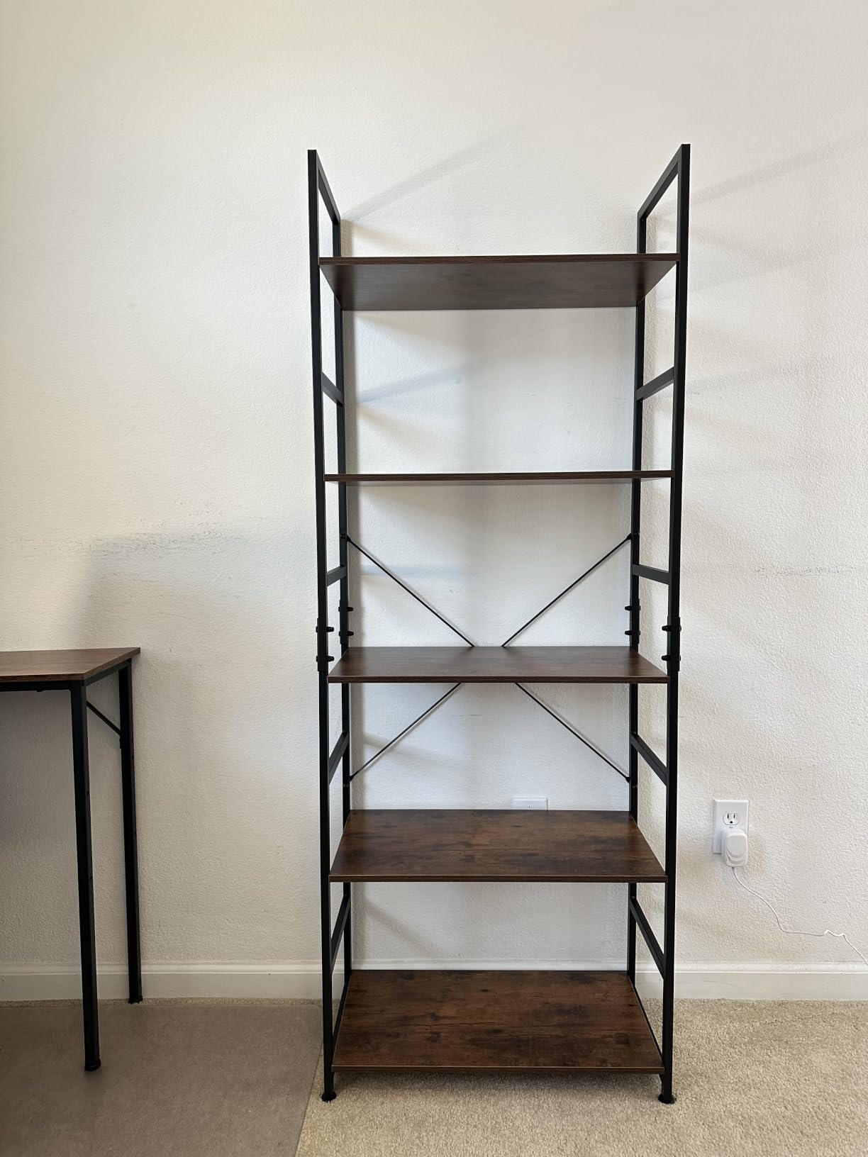 NUMENN 5 Tier Bookshelf, Tall Freestanding Open Storage Bookcase, Vintage | Storage Organizer with Metal Frame & Wood Shelves, Support Bars & Adjustable Feet for Bedroom, Living Room & Home Office customer photo 1