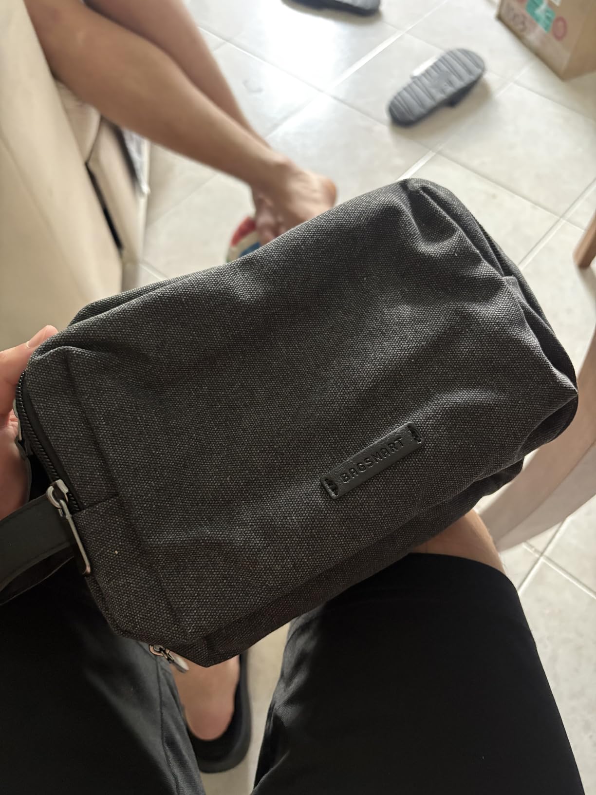 BAGSMART Toiletry Bag for Men, Canvas Travel Toiletry Organizer Dopp Kit Grey, Medium customer photo 2