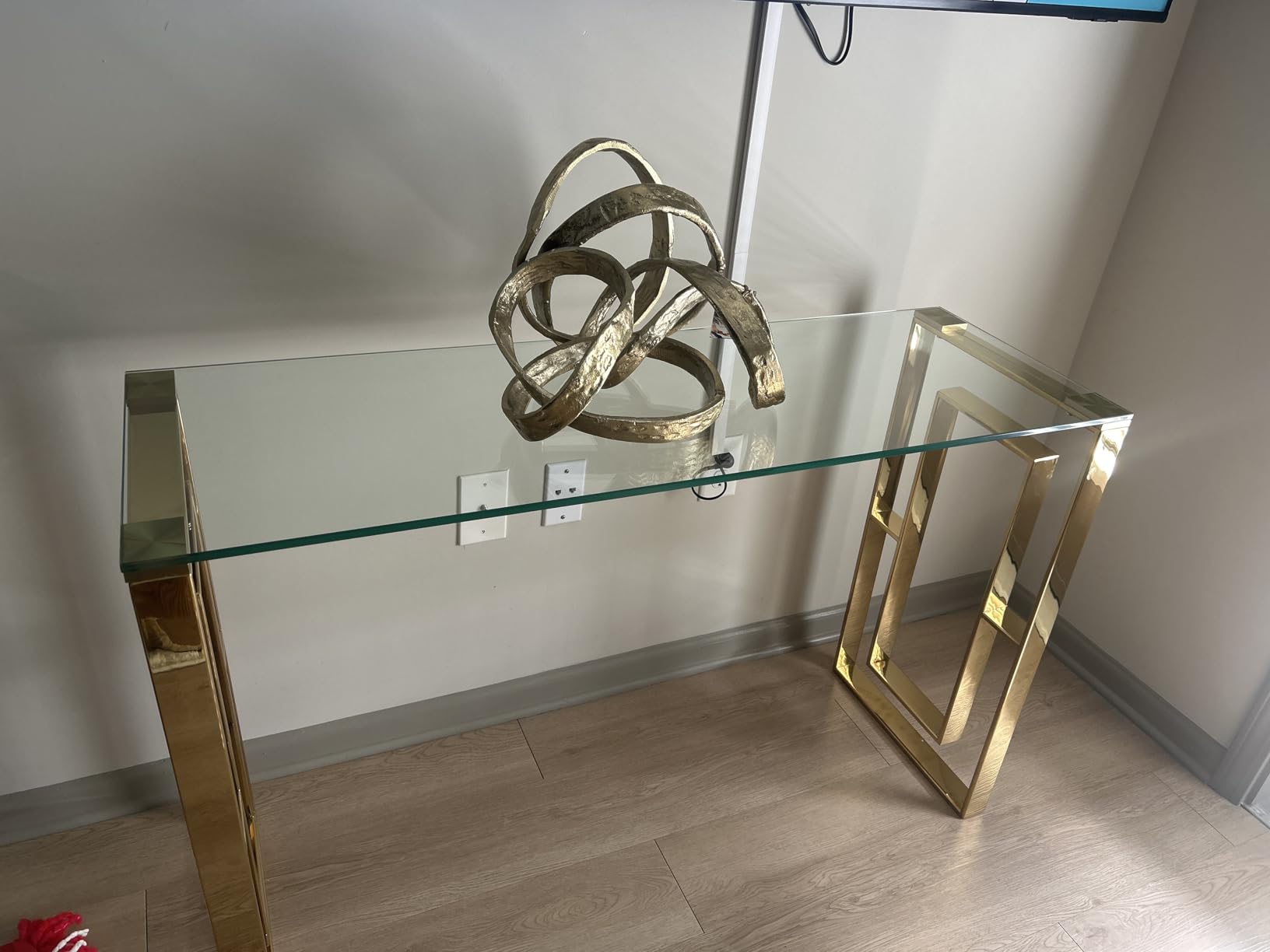 Cortesi Home Laila Console Table Stainless Steel Glass, 15.75