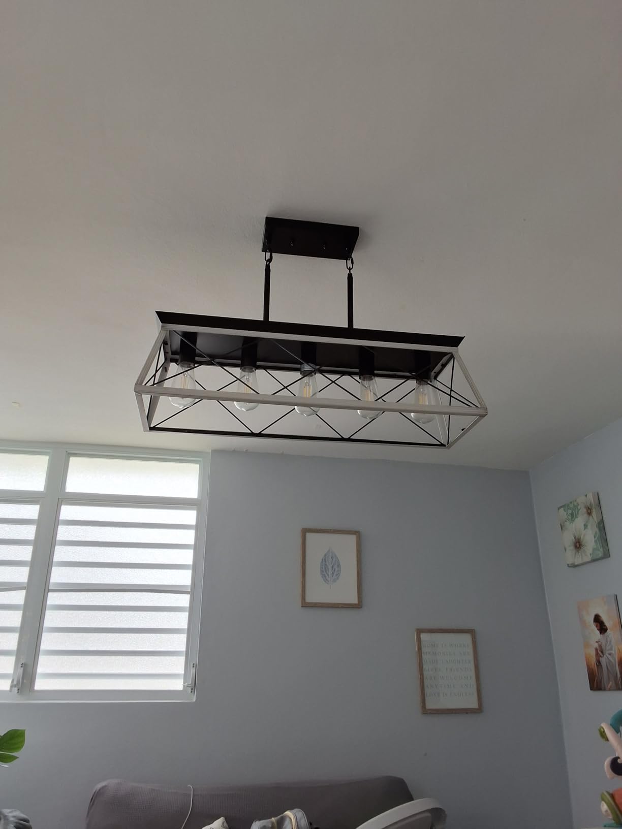 Farmhouse Chandeliers for Dining Room, Rustic Kitchen Island Light Fixture, 5-Light Linear Pendant Lighting Rectangular Chandelier, Metal Solid Ceiling Lights customer photo 2