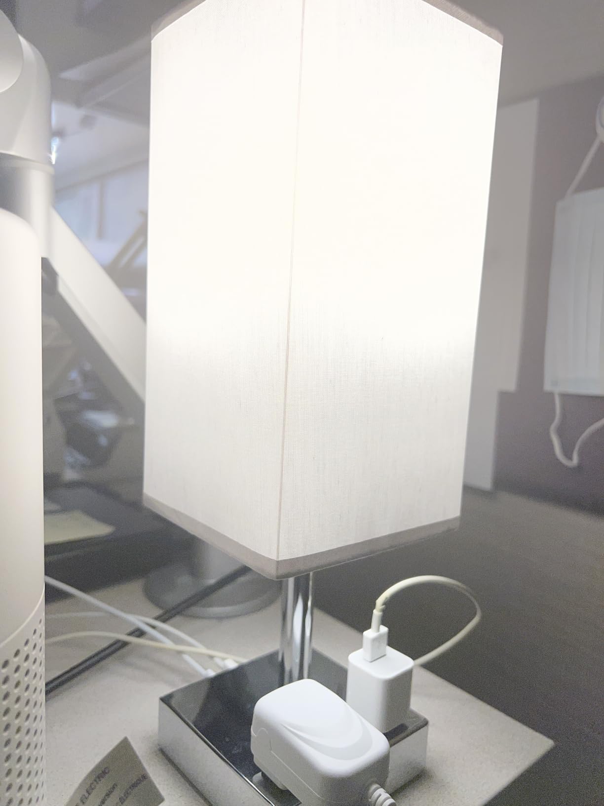 Touch Bedside Table Lamp for Bedroom - Dimmable, USB C+A, 2 AC Outlets | 3-Way Dimming, 3000K Bulb Included, Square Grey Lampshade and Silver Base, Desk Lamp for Nightstand, Living Room, Dorm customer photo 2