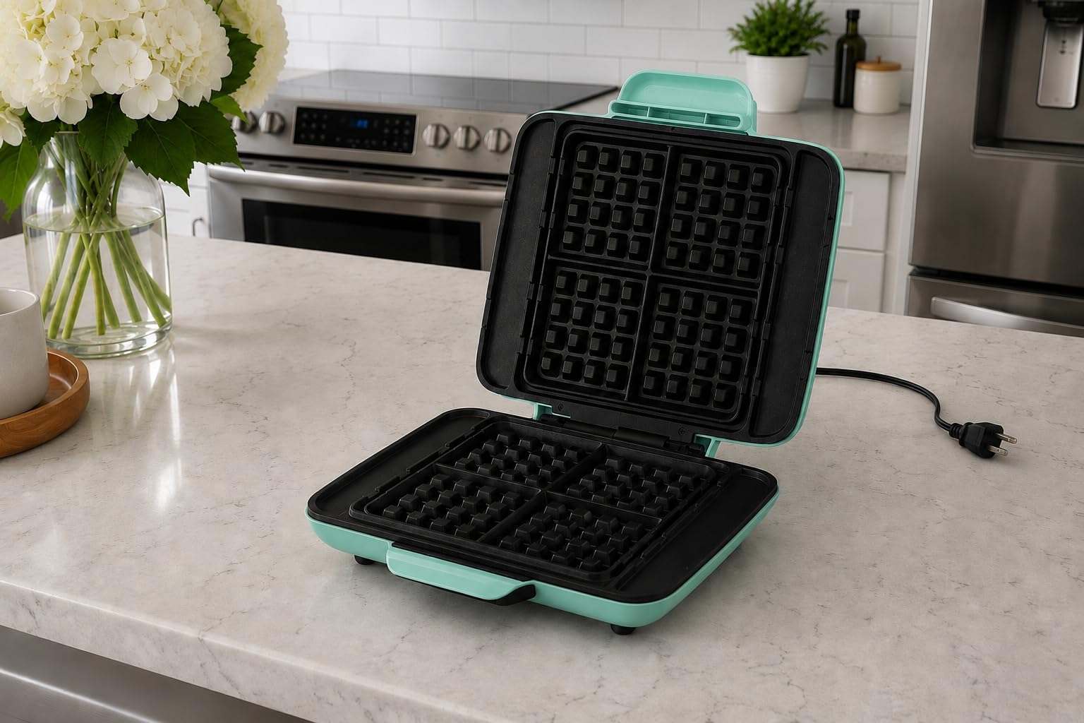 Dash No-Drip Waffle Maker - Makes Four Waffles at Once for Hassle-Free Breakfasts - Dual Nonstick Heating Plates & Quick Heat-Up System - Easy-Release Surface - Silver customer photo 2