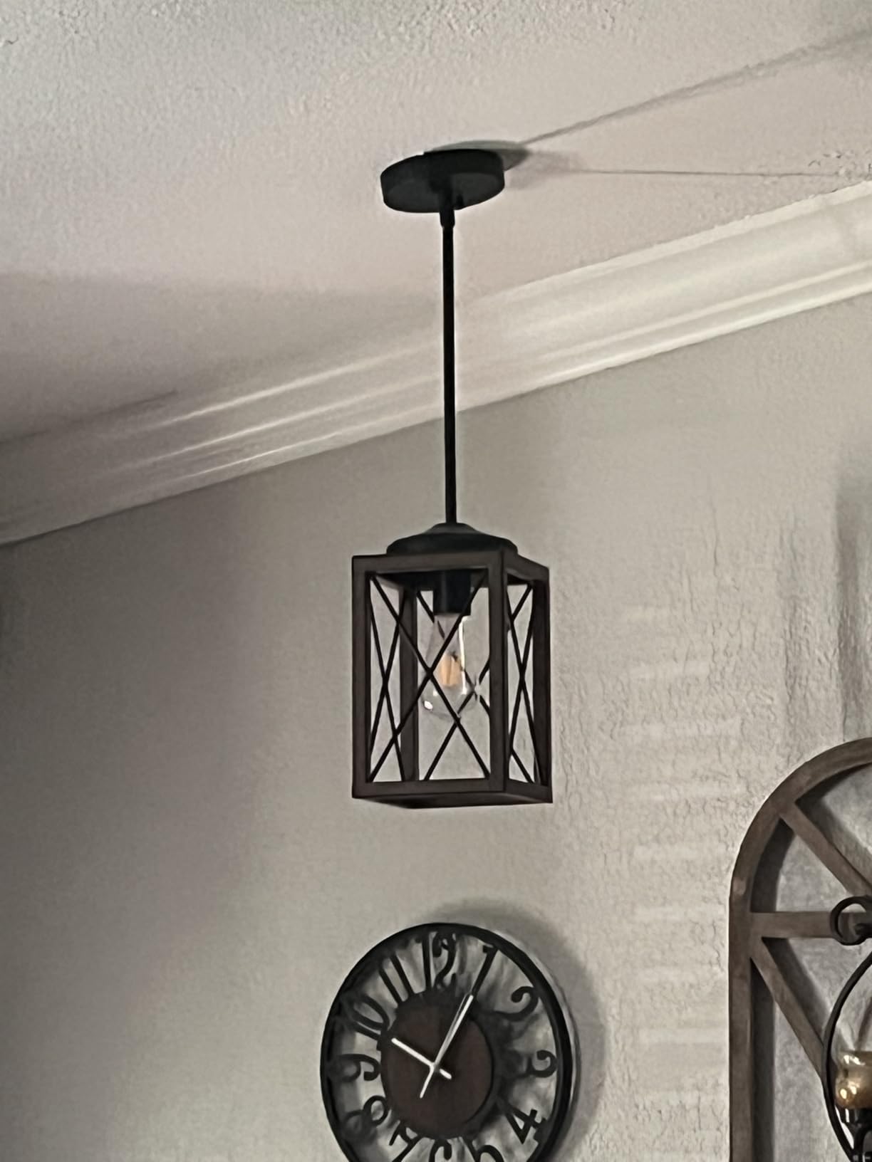 DEWENWILS 2 Pack Farmhouse Pendant Light, Metal Hanging Light Fixture with Wooden Grain Finish, 48 Inch Adjustable Pipes for Flat and Slop Ceiling, Kitchen Island, Bedroom, Dining Hall, ETL Listed customer photo 2