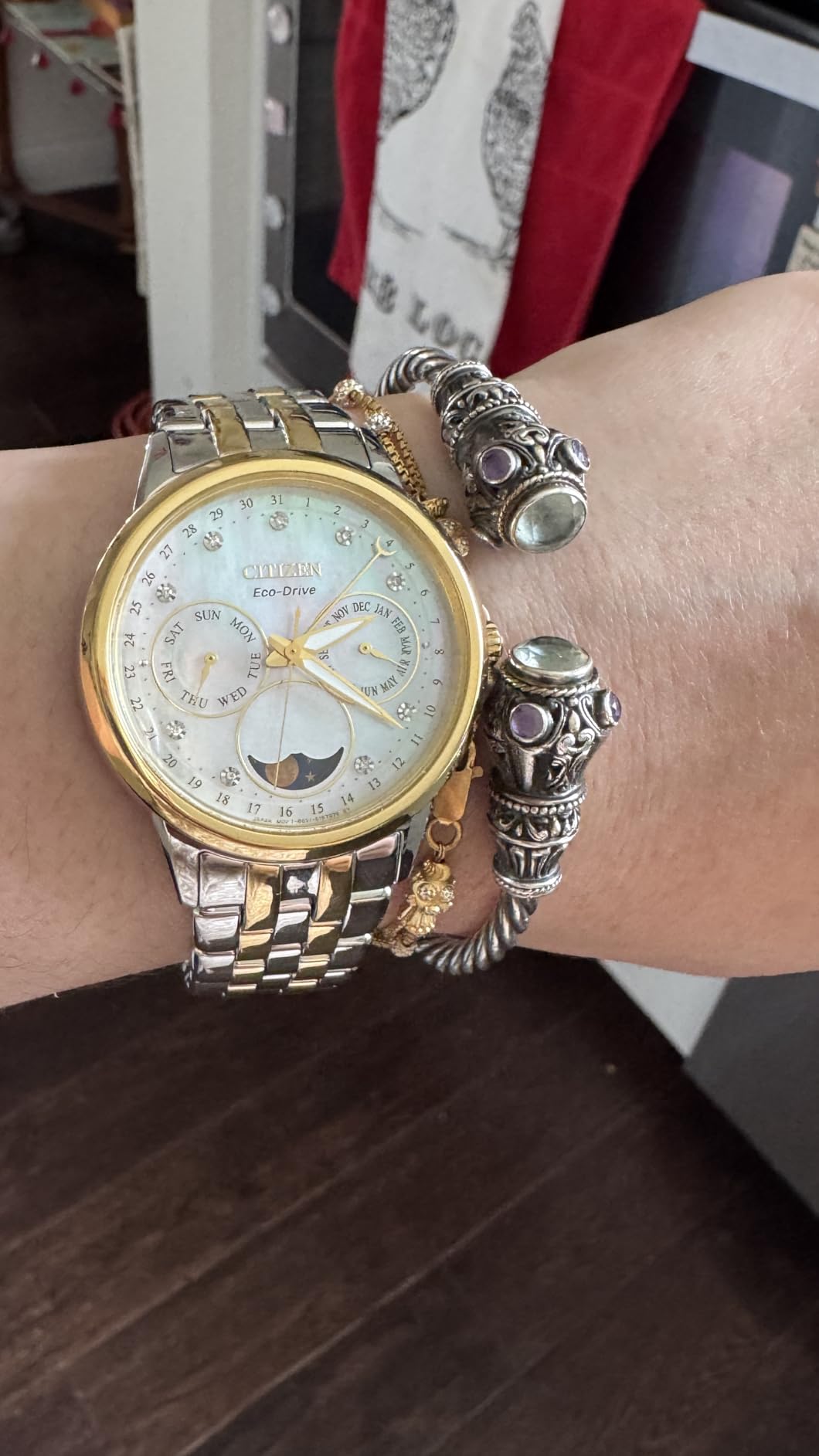 Citizen Women's Eco-Drive Calendrier, Moon Phase Diamond Accents Dial, Stainless Case and Bracelet Watch, Month/Day/Date customer photo 1