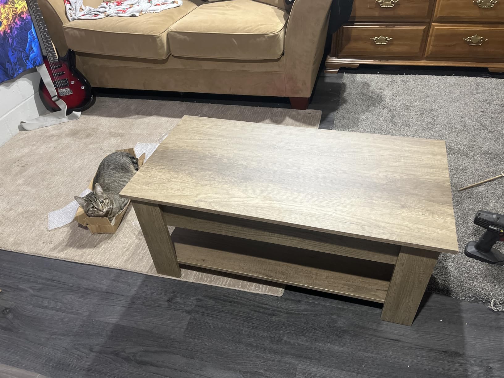 Yaheetech 47.2 in Lift Top Coffee Table with Hidden Storage & Shelf, Black | Lifting Top Rises to 25 In, Couch Dining or Work, Sturdy Engineered Wood, Adjustable Lower Shelf, Large Living Room Storage customer photo 1