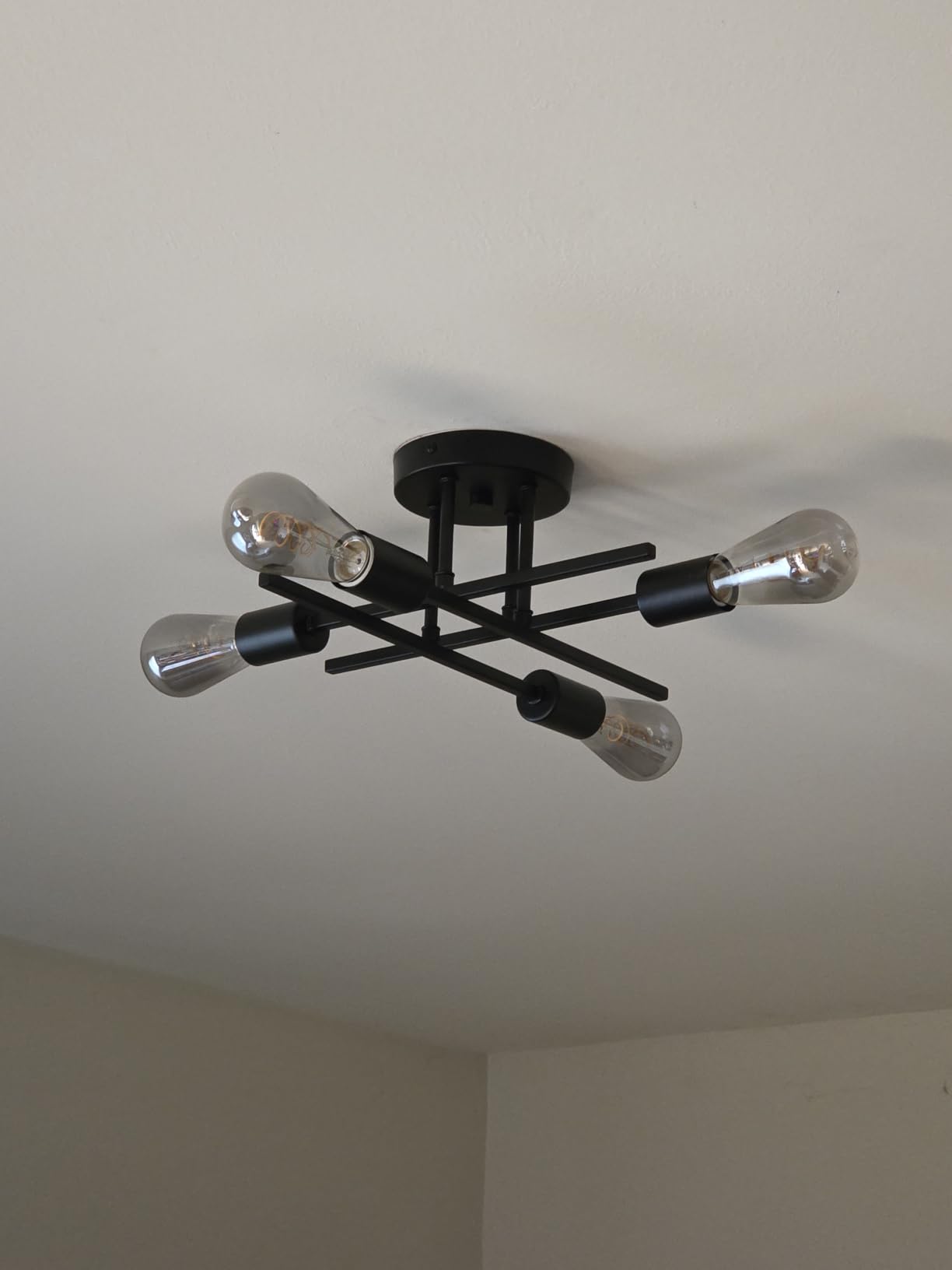 Semi Flush Mount Ceiling Light Fixture Matte Black, Modern Sputnik Close to Ceiling Light, Chandelier Light Fixture Ceiling for Bedroom Kitchen Living Room Dining Room, 4 Light E26 Socket customer photo 1