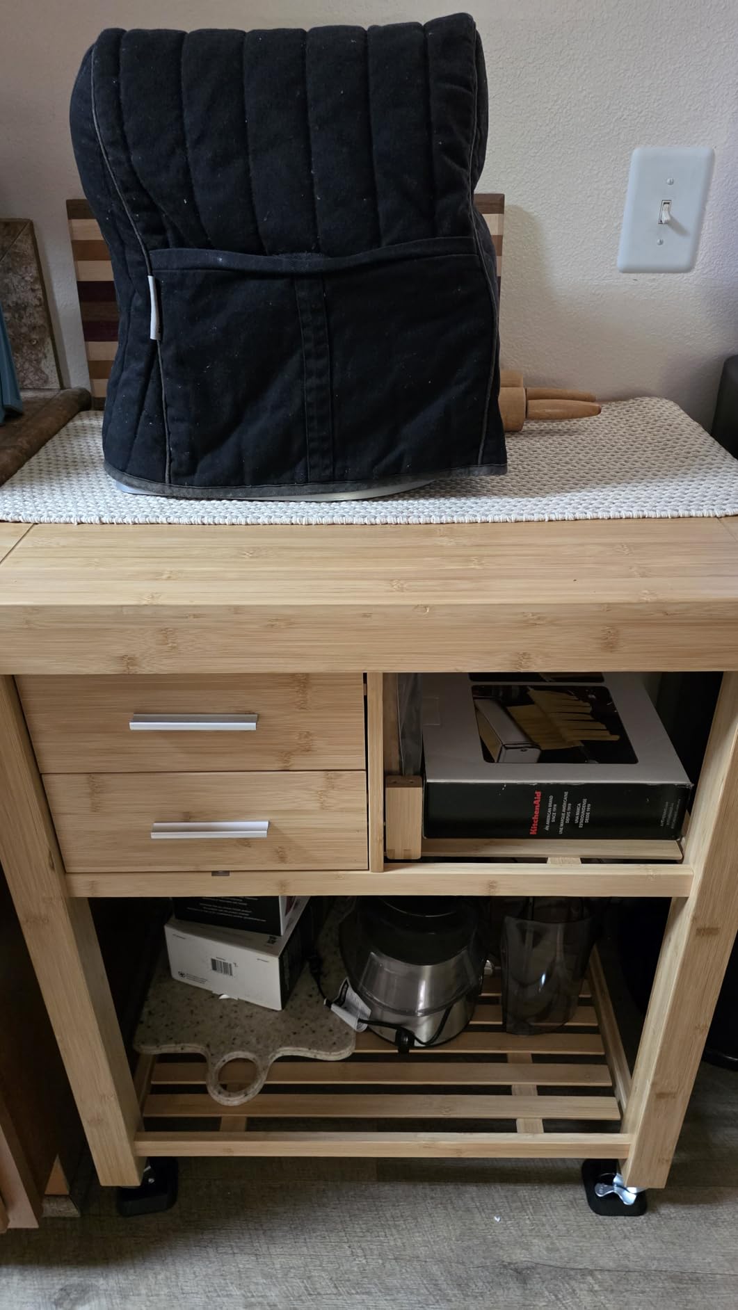 Rolling Kitchen Island Cart with Drawers Shelves, Towel Rack, Locking Casters, Butcher Block Food Prepping Cart Trolley on Wheels, Bamboo Wood customer photo 1