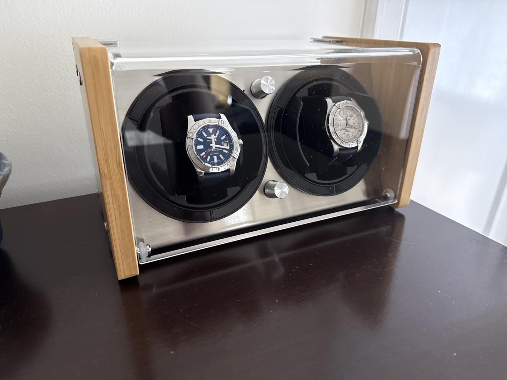 Bamboo Single/Dual Watch Winder for Automatic Watches | Bamboo Craft / 12-O'Clock Alignment / Fits 26-56mm / 4 TPD Modes / Quiet Japanese Motor / Anti-Magnetic / 3 Cushions Included customer photo 1