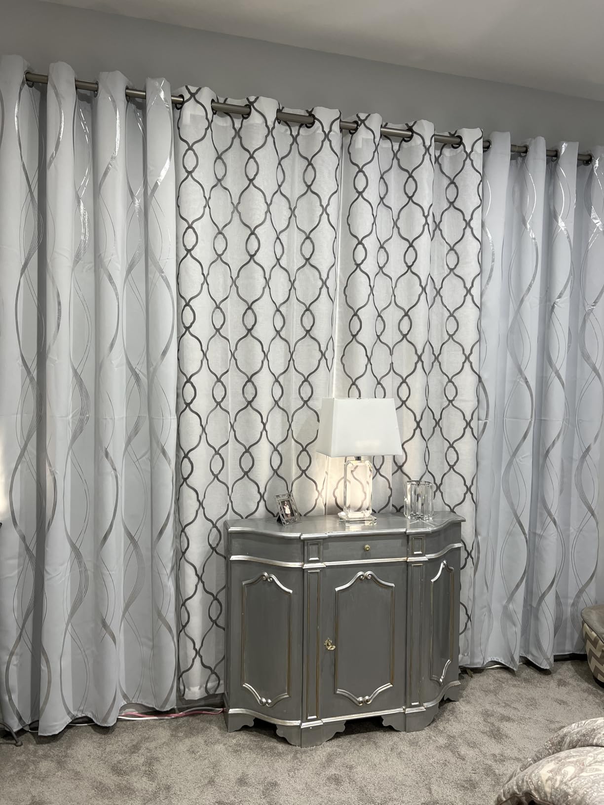 NICETOWN Greyish White Room Darkening Curtains for Living Room 84 inch Long - Foil Printed Thermal Insulated Grommet Room Darkening Panels/Drapes for Bedroom Decoration (2 Panels, W52 x L84) customer photo 1
