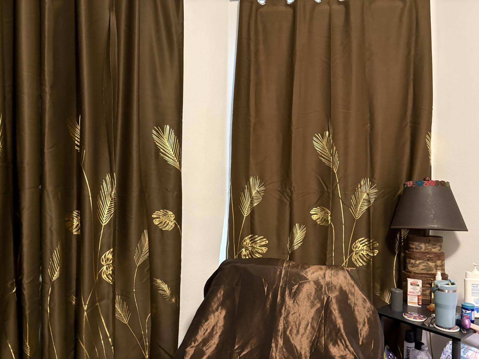 Black Blackout Curtains for Bedroom 84 Inches Long, Room Darkening Grommet Thermal Insulated Curtains for Living Room, Light Blocking Drapes with Gold Print Design, 52Wx84L, 2 Panels customer photo 2