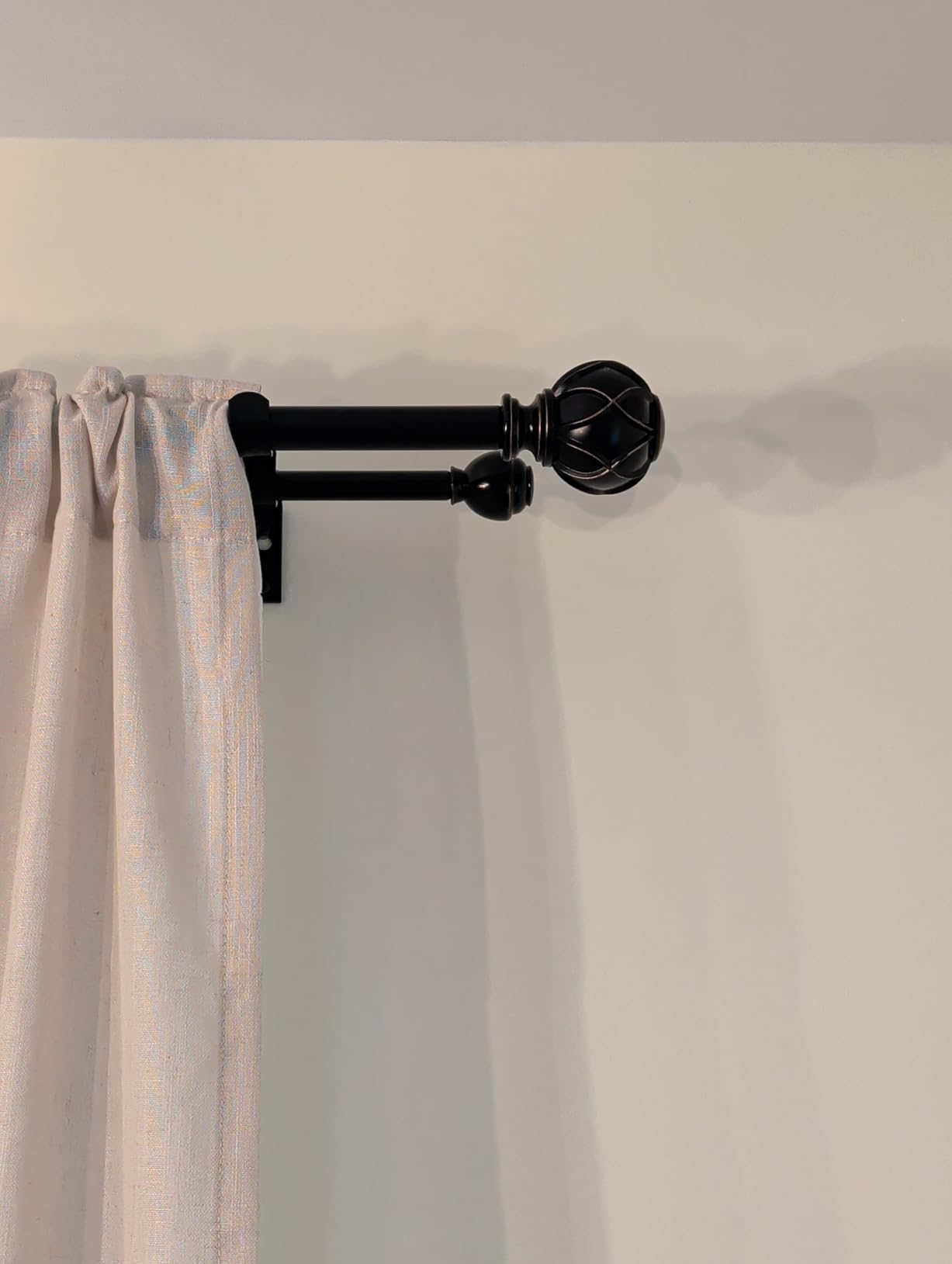 KAMANINA Double Curtain Rods for Windows 72 to 144 Inch, Adjustable, Bronze | 1 Inch Heavy Duty Drapery Rod, Fewer Rods, Easier Install, Decorative Netted Texture Finials, for Bedroom, Living Room customer photo 2