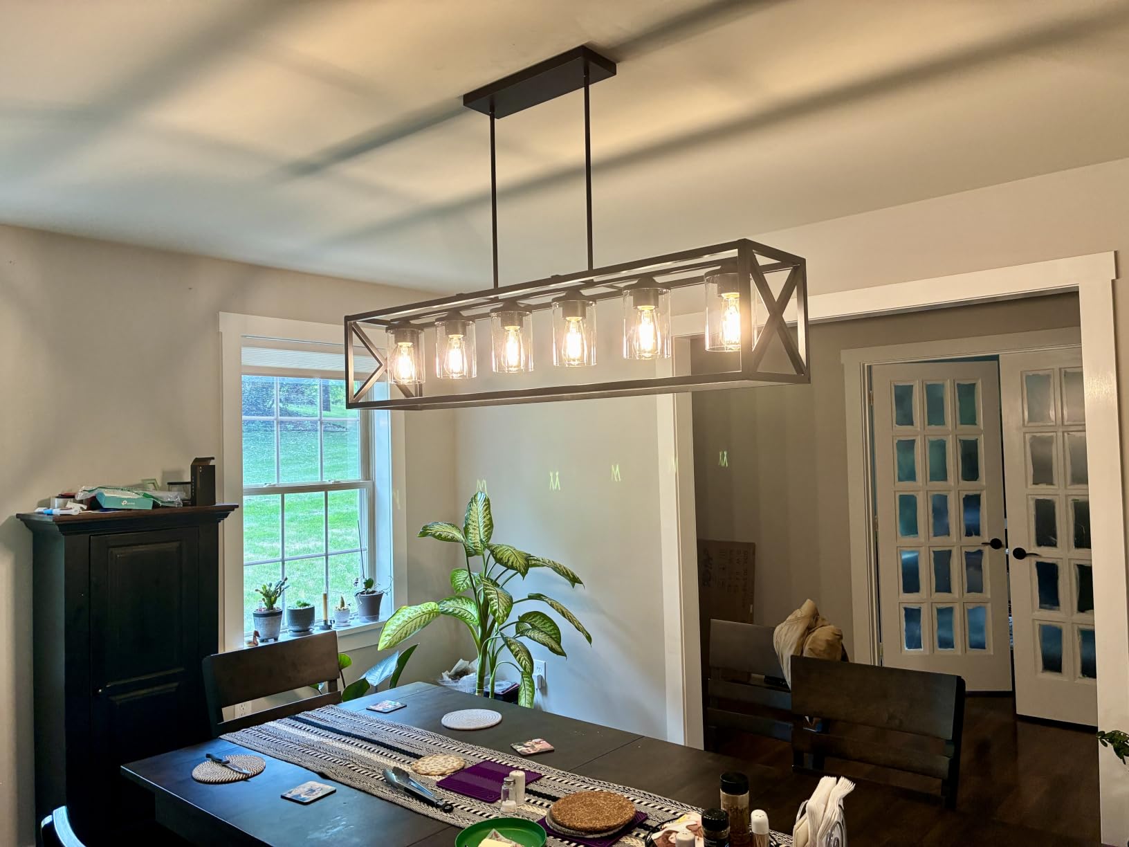 Farmhouse Dining Room Light Fixture - 5 Light Matte Black Rectangle Light Fixture with Adjustable Height & Thickened Metal Dining Table Fixture Chandeliers for Dining Room&Kitchen Island customer photo 2