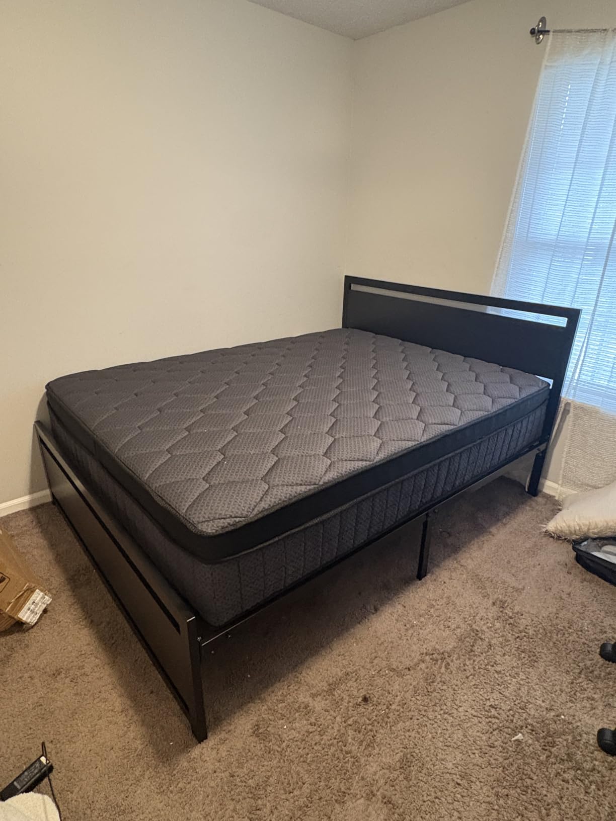SHA CERLIN Heavy Duty Queen Size Bed Frame with Modern Headboard, Black | Platform Metal Base with Square Footboard and 13 Strong Slats Support, No Box Spring Needed customer photo 1