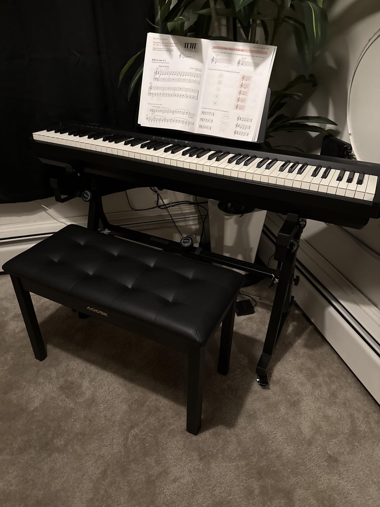 AODSK Wooden Duet Piano Bench with Padded Cushion and Storage Compartment for Music Books 29.13''x12.99''x18.11''(Black) customer photo 1