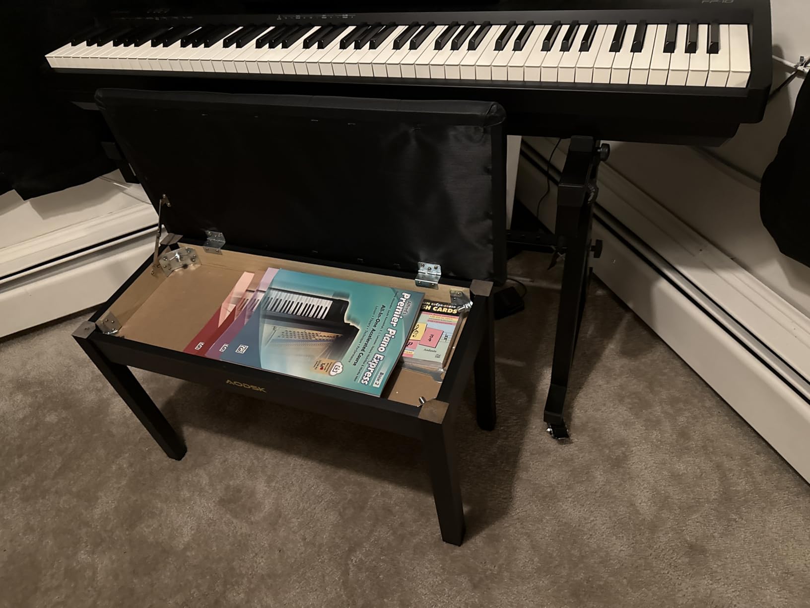 AODSK Wooden Duet Piano Bench with Padded Cushion and Storage Compartment for Music Books 29.13''x12.99''x18.11''(Black) customer photo 2