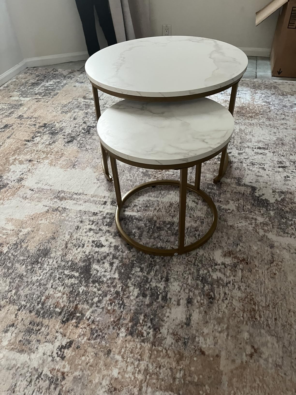 aboxoo Coffee Table Nesting White Set of 2 Side Set Golden Frame customer photo 1