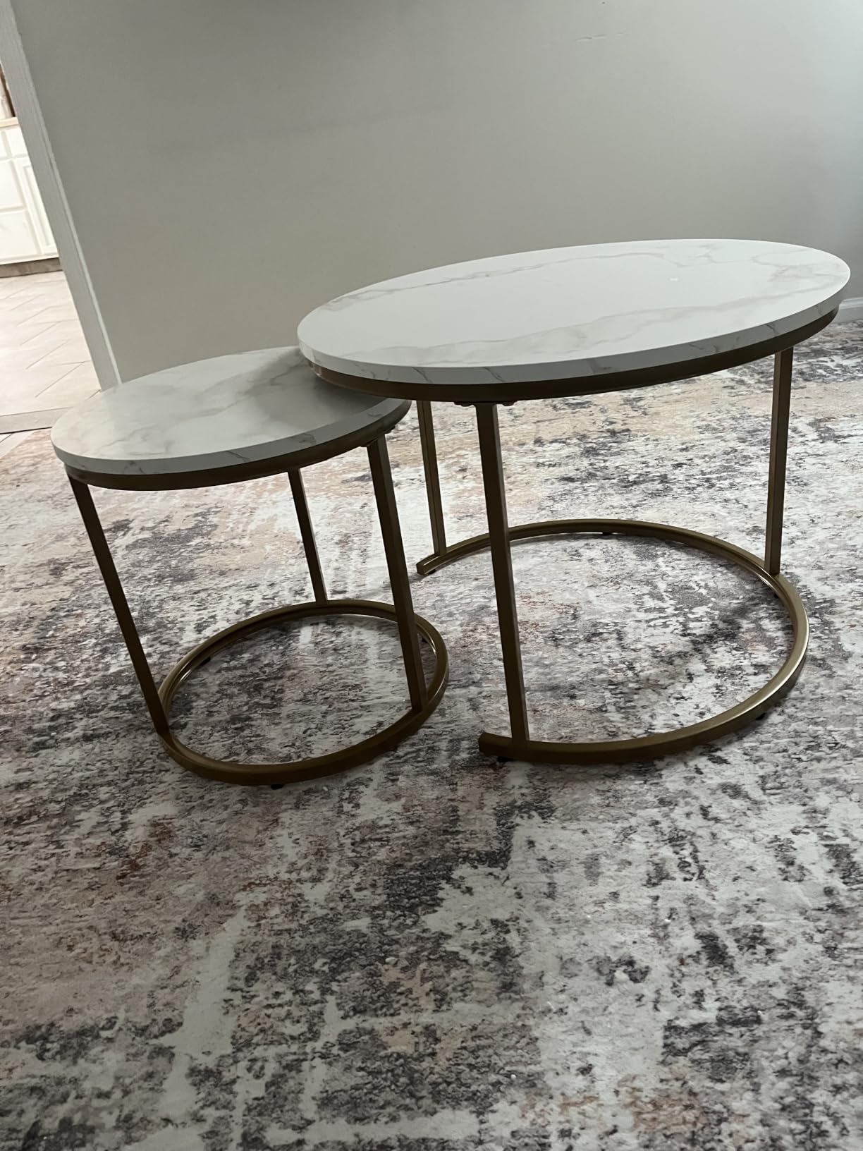 aboxoo Coffee Table Nesting White Set of 2 Side Set Golden Frame customer photo 2