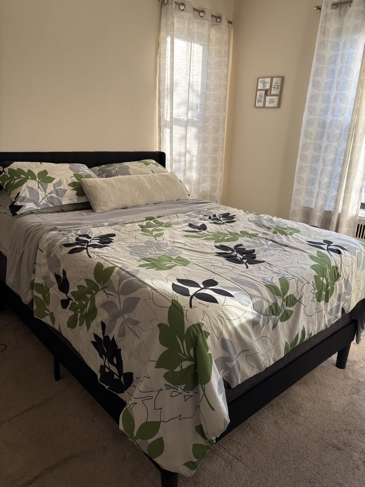 iPormis Queen Size Platform Bed Frame with Button Tufted Headboard, Upholstered Bed Frame with Solid Wooden Slats, 8