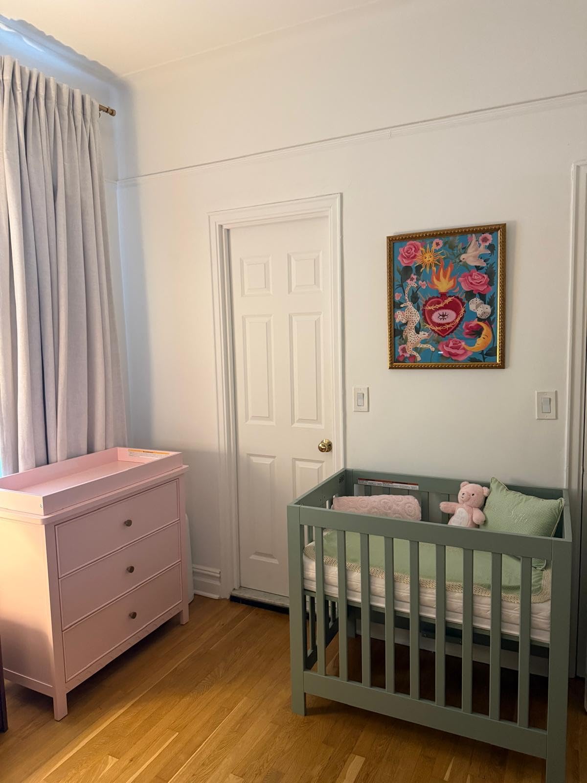 Babyletto Origami Mini Portable Crib, GREENGUARD Certified, Light Sage | 3-in-1 Convertible Folding Crib With Removable Wheels - 2 Adjustable Mattress Heights - Conversion Kit Sold Separately customer photo 1