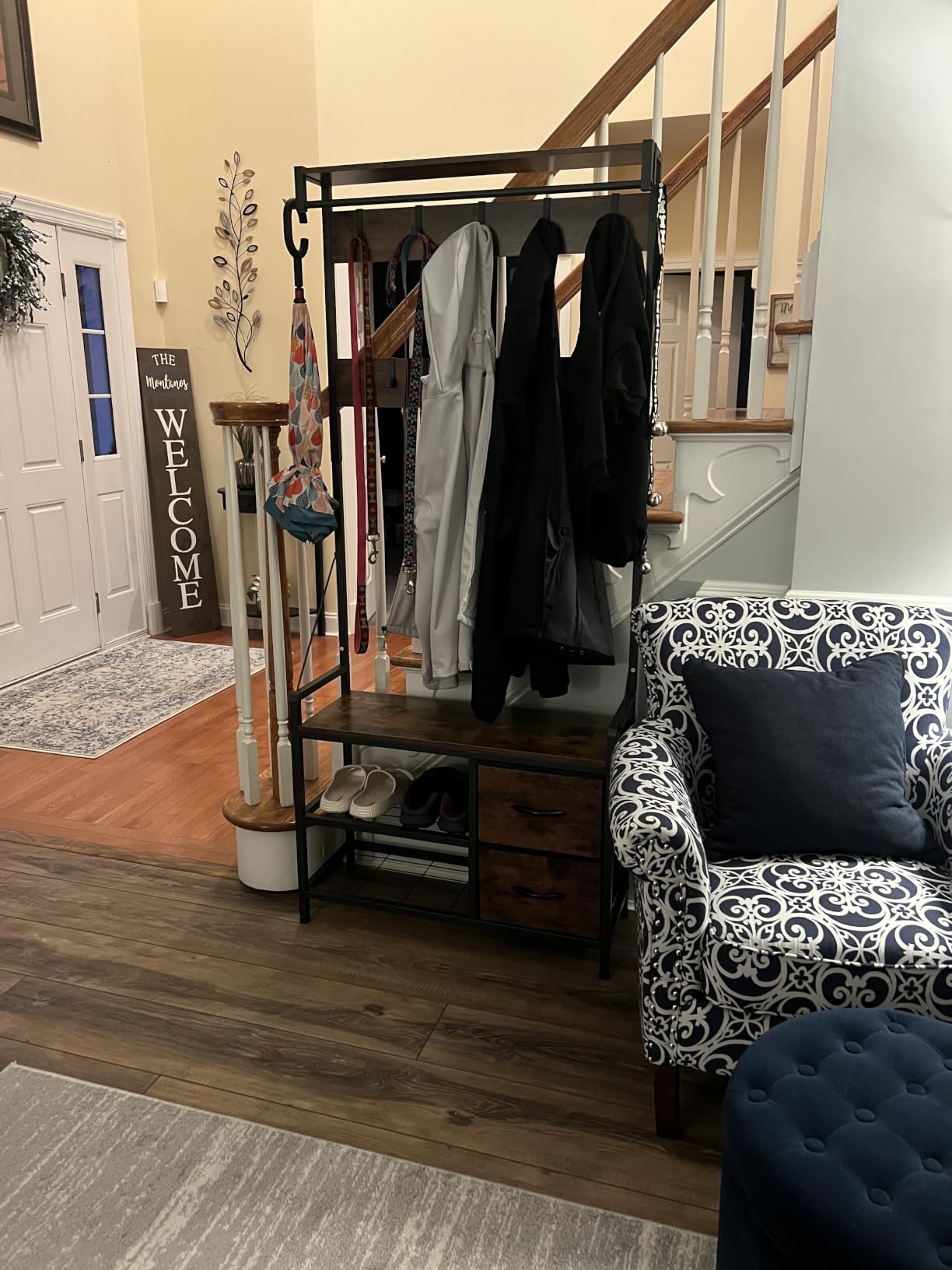 Hall Tree with Bench and Shoe Storage, 31.5 Coat Rack Freestanding Rustic Brown, 5 in 1 Intelligent Design, 17 Hooks, 2 Drawers, Handy Clothes Rail customer photo 1