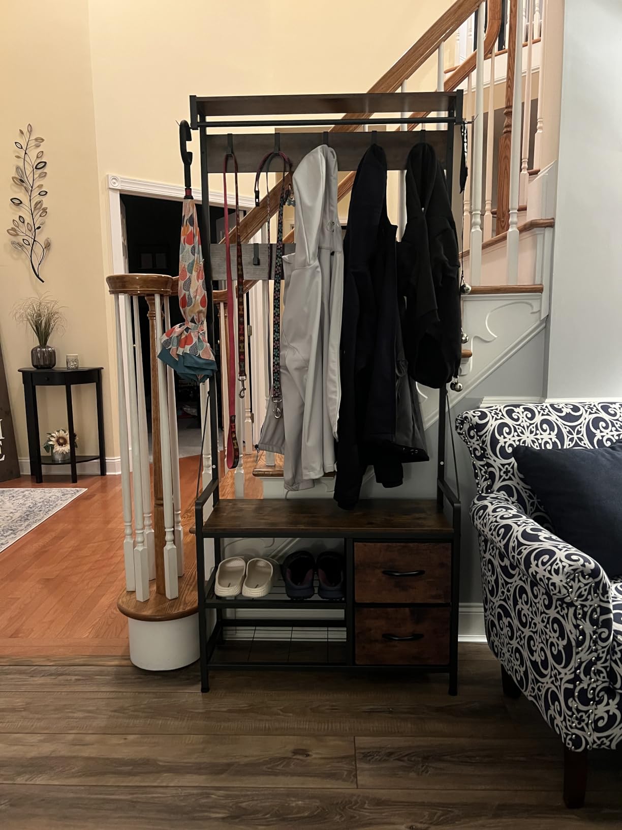 Hall Tree with Bench and Shoe Storage, 31.5 Coat Rack Freestanding Rustic Brown, 5 in 1 Intelligent Design, 17 Hooks, 2 Drawers, Handy Clothes Rail customer photo 2