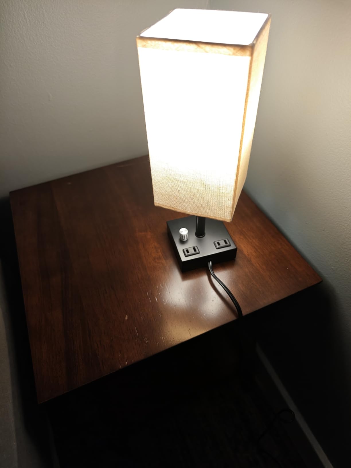 Fully Dimmable Nightstand Lamps Set of 2 - Table Bedside Lamp with USB C+A Charging Ports & 2 AC Outlets, Square Lamp Sets Linen Fabric Shade for Bedroom Living Room (Bulb Included) customer photo 1