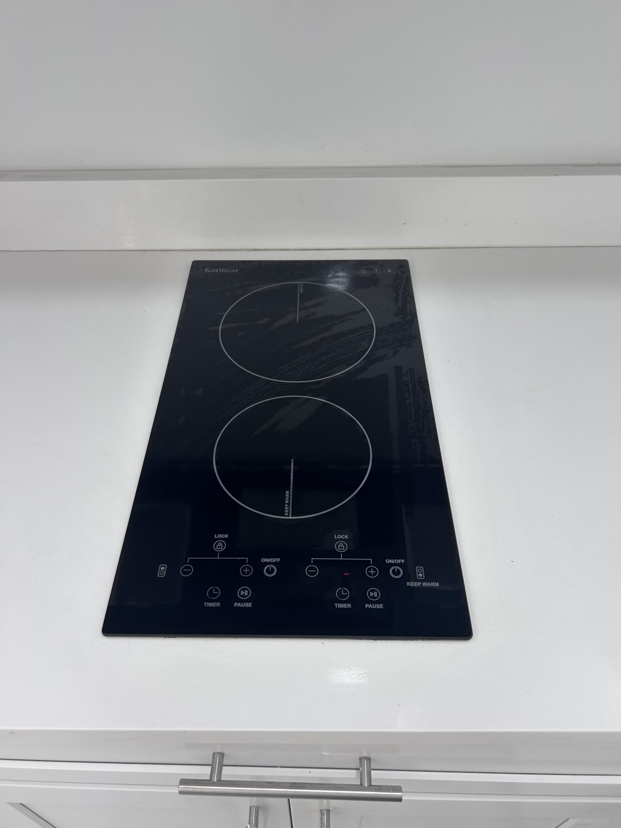 Karinear 2 Burners Electric Cooktop, 120v Plug in Ceramic Cooktop, 12 Inch Countertop & Built-in Electric Stove Top with Child Safety Lock, Timer, Over-Temperature Protection, Sensor Touch Control customer photo 2