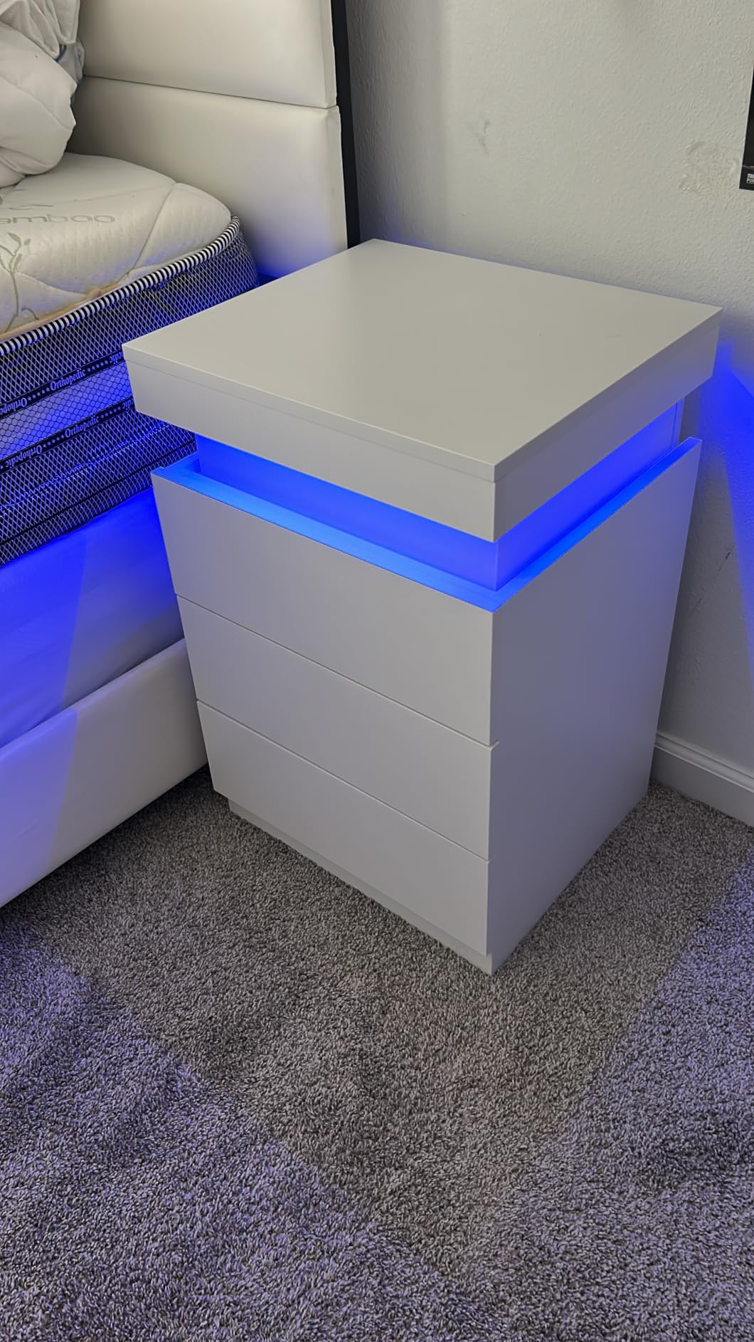 ADORNEVE Black Nightstand with Charging Station and LED Lights | Modern Night Stand with Sliding Top,Bedside Table with Drawers,Bed Side Tables Bedroom customer photo 2
