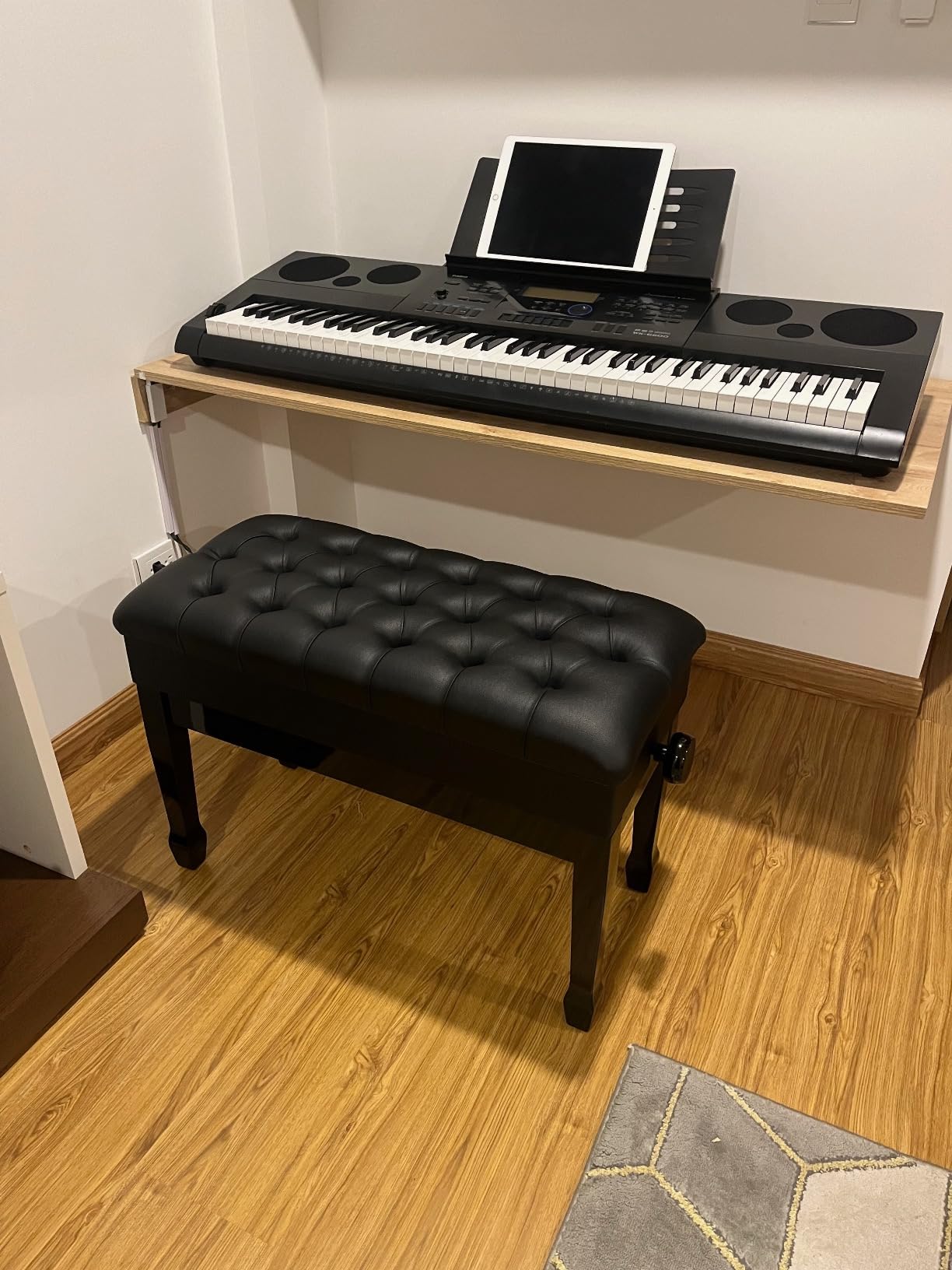 Adjustable Duet Piano Bench with Storage, 29 inch Double Keyboard Piano Stool | Heavy Duty Solid Wood Duet Keyboard Stool with Waterproof PU Leather Cushion customer photo 1