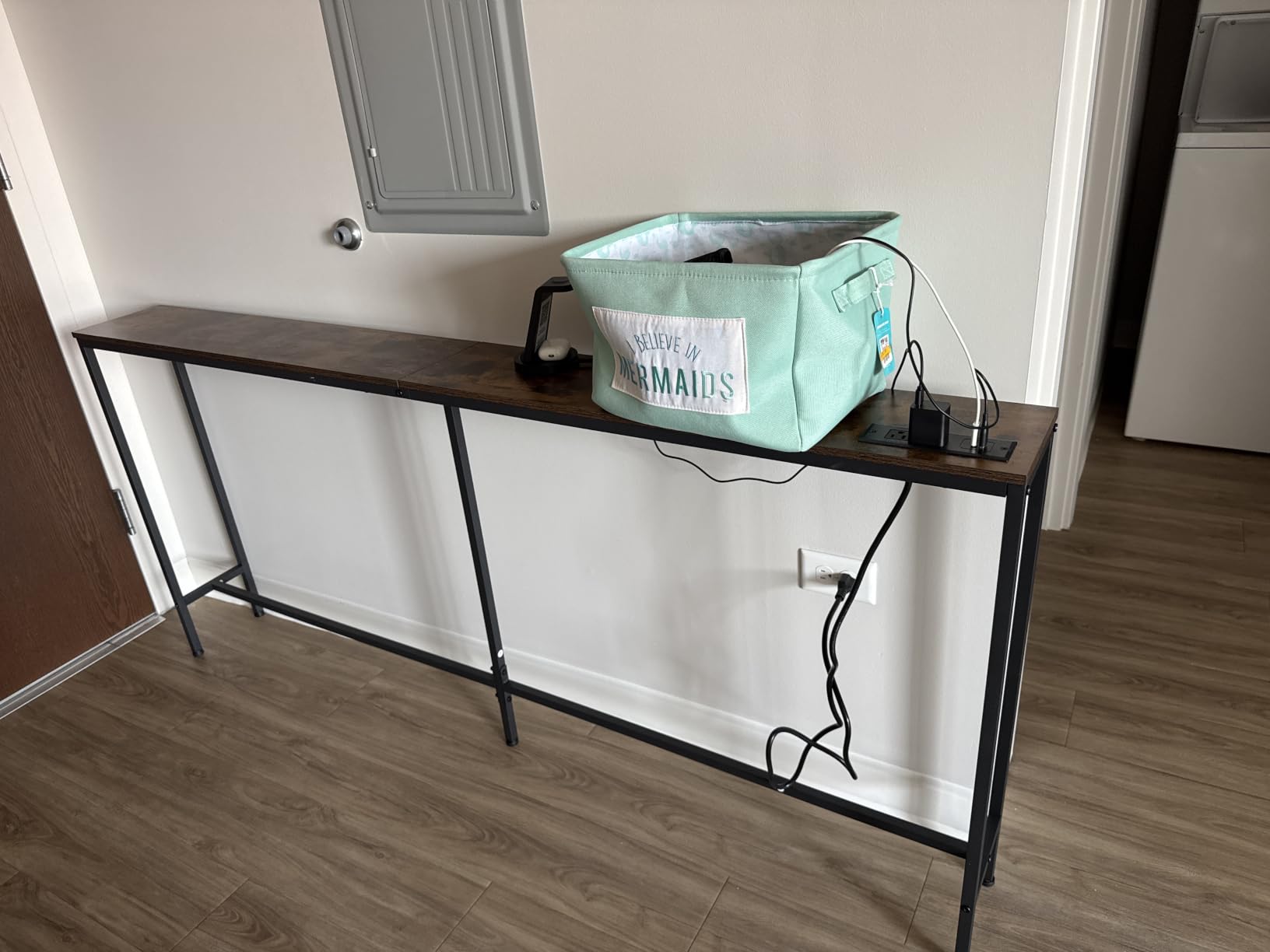 SUPERJARE Console Table with Outlet, 63 Inch Sofa Table with Charging Station, Narrow Entryway Table, Behind Couch Table, for Living Room, Plants - Rustic Brown customer photo 2