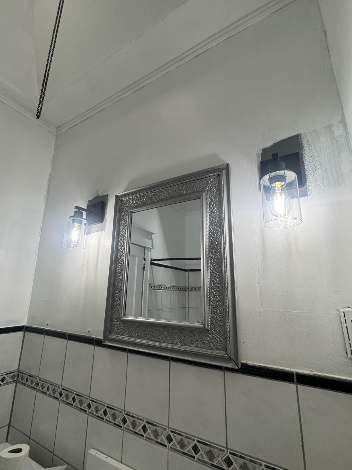 Black Vanity Wall Sconces Set of Two, Modern Sconces Wall Lighting Fixture with Clear Glass Shade for Bathroom, Industrial Metal Wall Mount Lamp for Bedroom Mirror Living Room customer photo 1