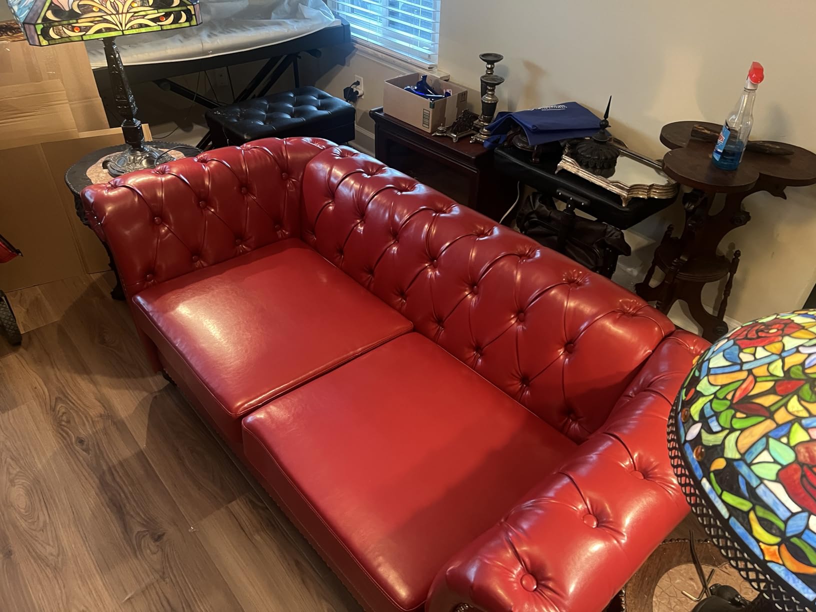LEVNARY Chesterfield Sofa, Classic Tufted Upholstered Leather Couch, Modern 3 Seater Couch Furniture with Tufted Back for Living Room Office (Black) customer photo 2