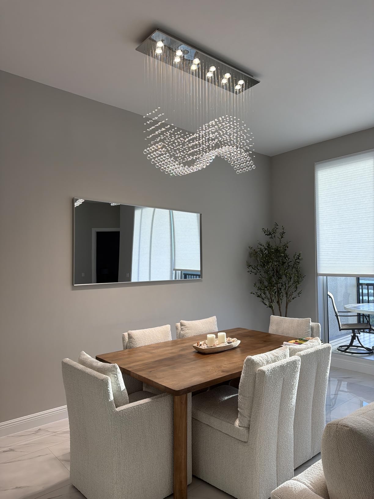 Siljoy Rectangular Gold Crystal Chandelier for Dining Room, 8-Light Modern Wave Raindrop Crystal Chandelier for Living Room Kitchen Island L31.5'' x W11.8'' x H32.2'' customer photo 1