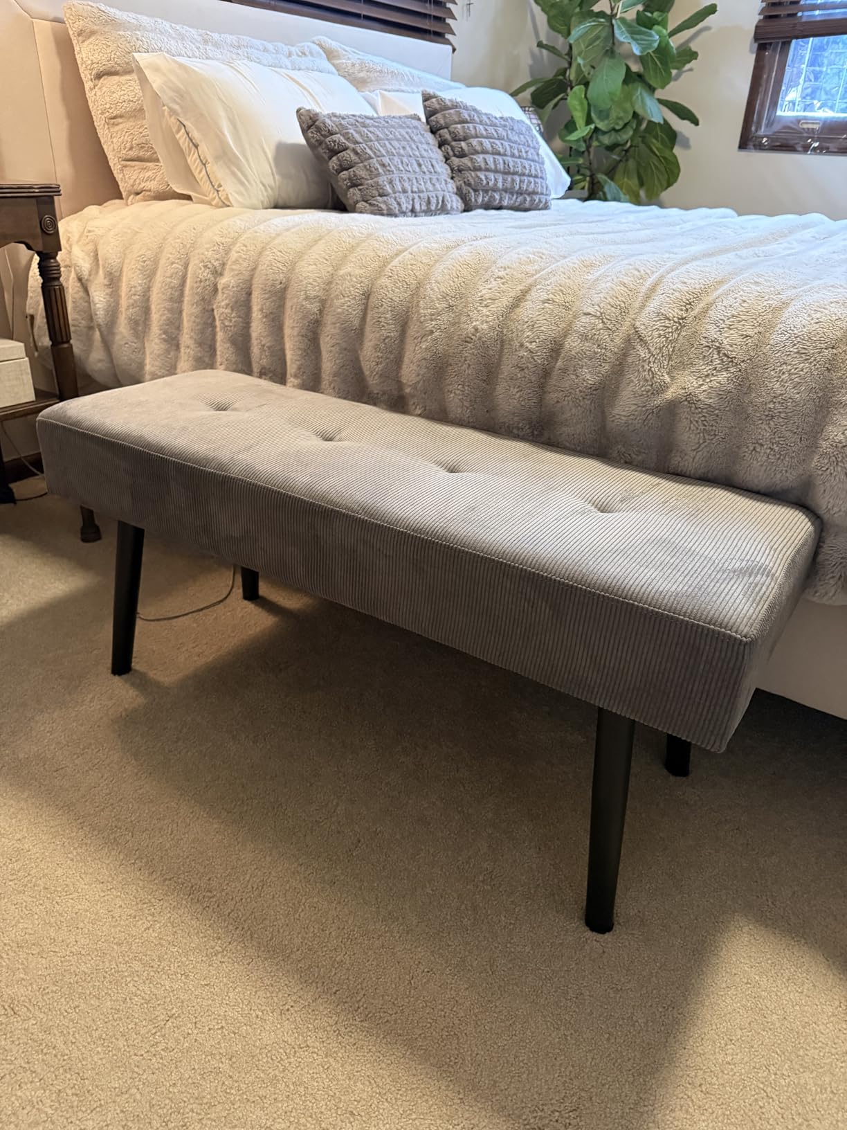 Comfy to go Entryway Bench - Green Bench for Bedroom, Modern Ottoman End of Bed, Corduroy Padded Benches for Living Room, Foyer, Mudroom, Hallway - 39